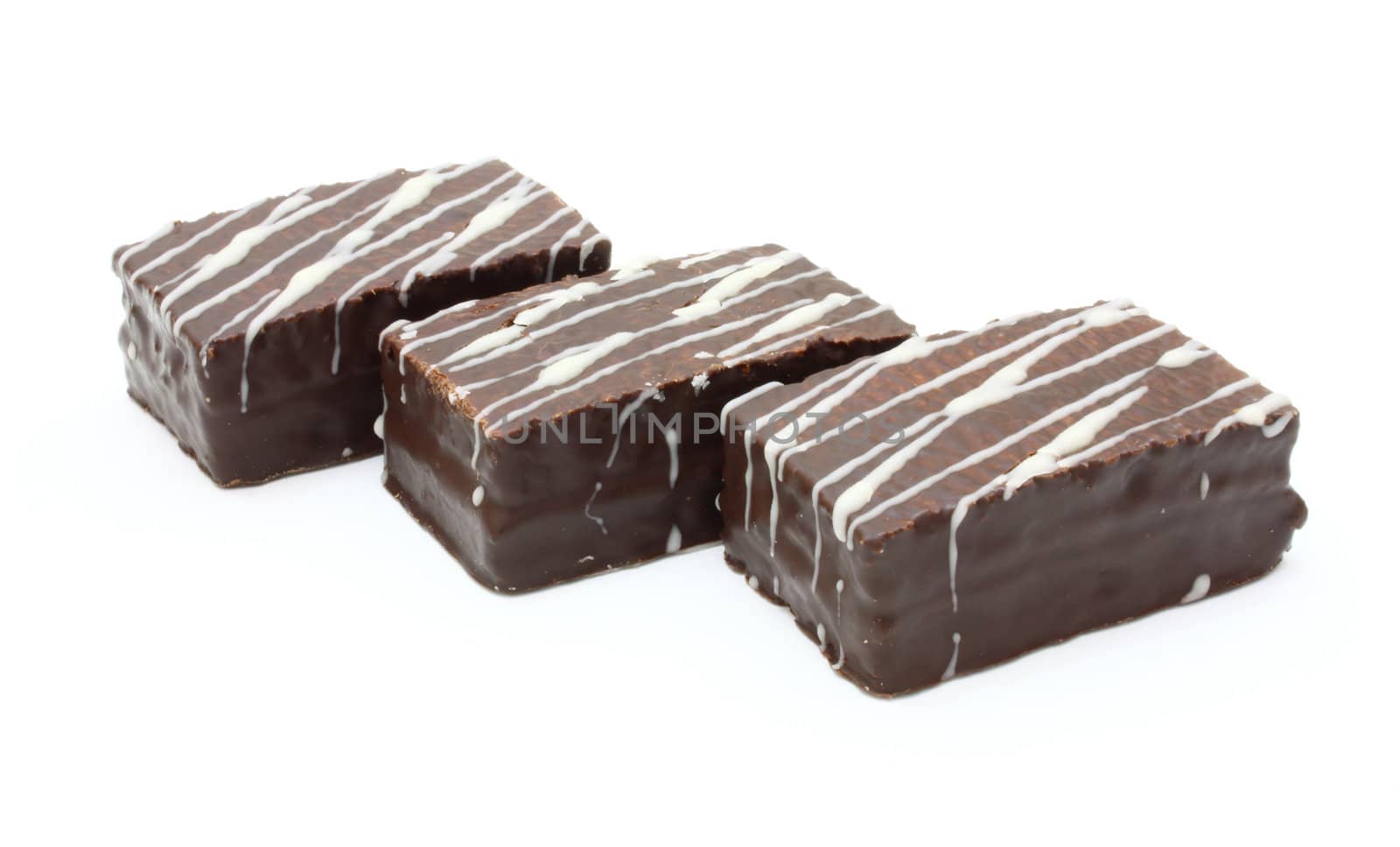 close up of chocolate wafers on white background, with clipping path