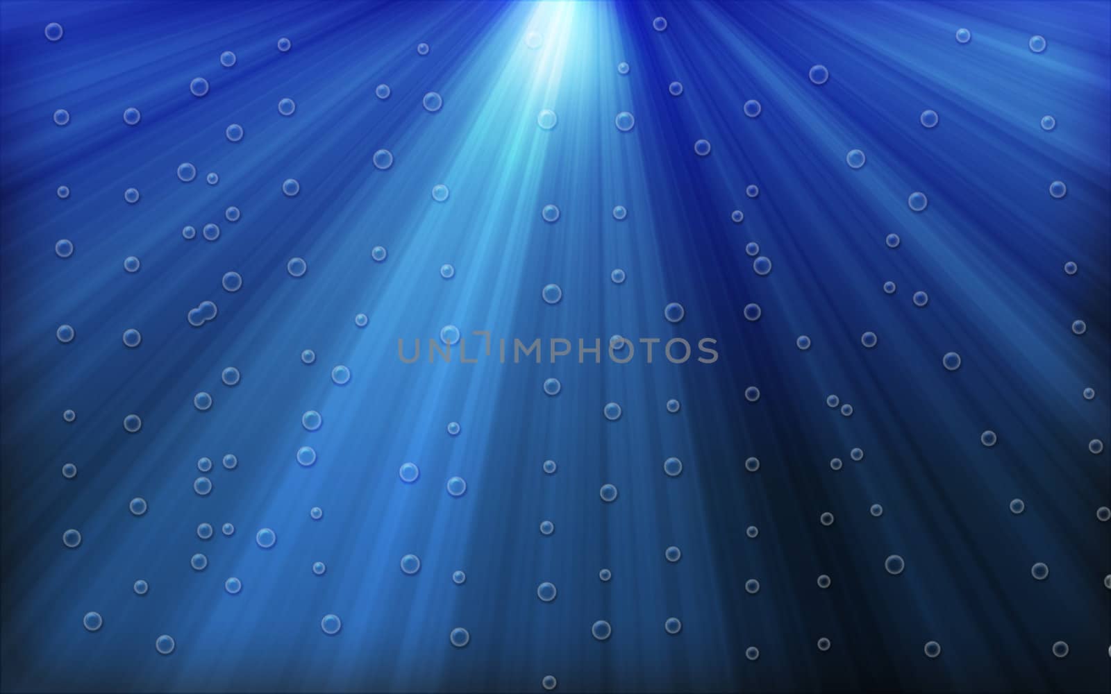 Underwater scene with bubbles as a sight from depth of ocean