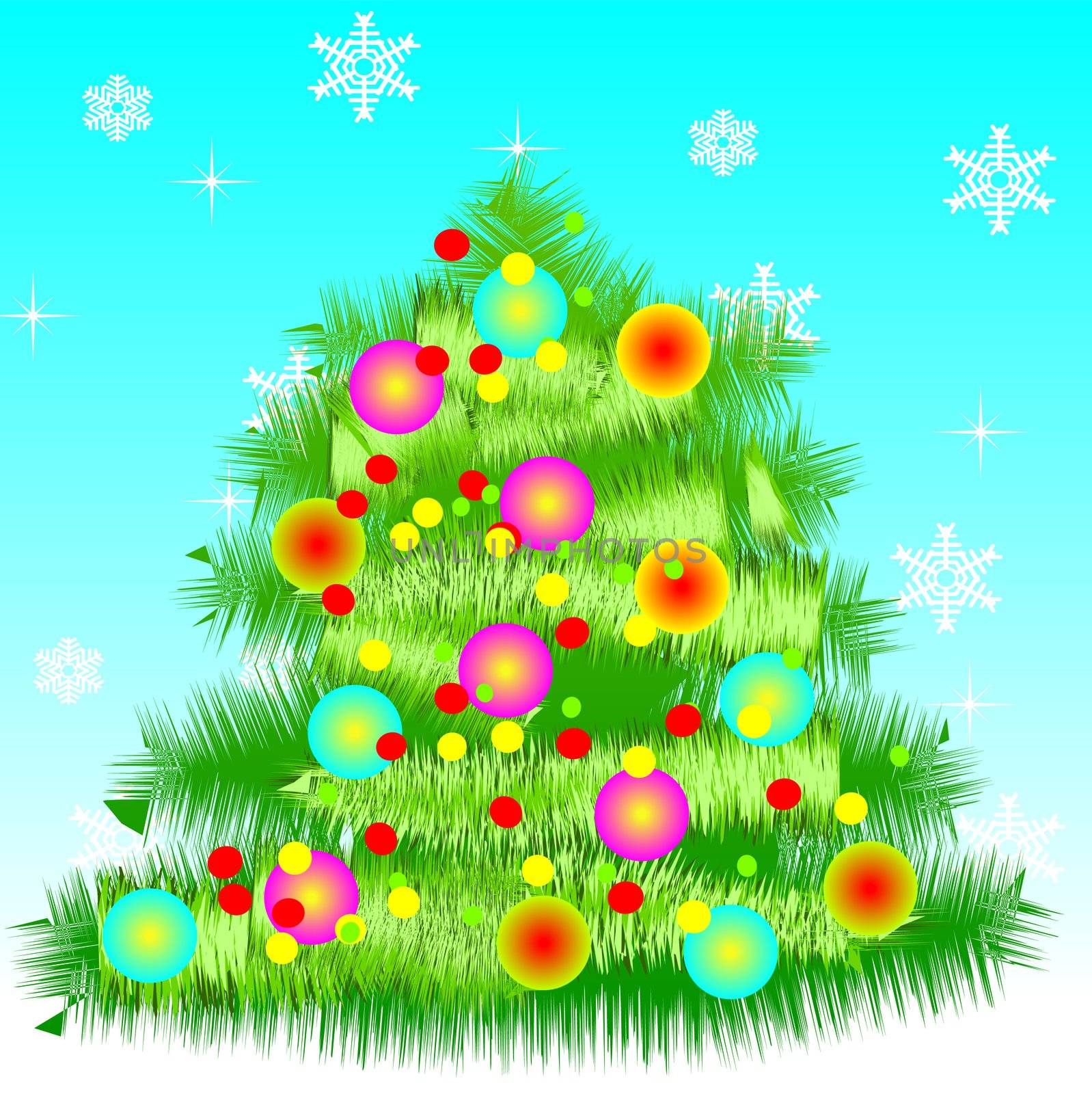 New Year's card with a fur-tree on a red background and snowflakes- vektor