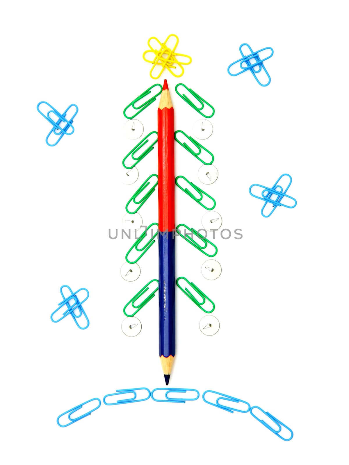 Christmas fur-tree from paper clips for a paper on a white background