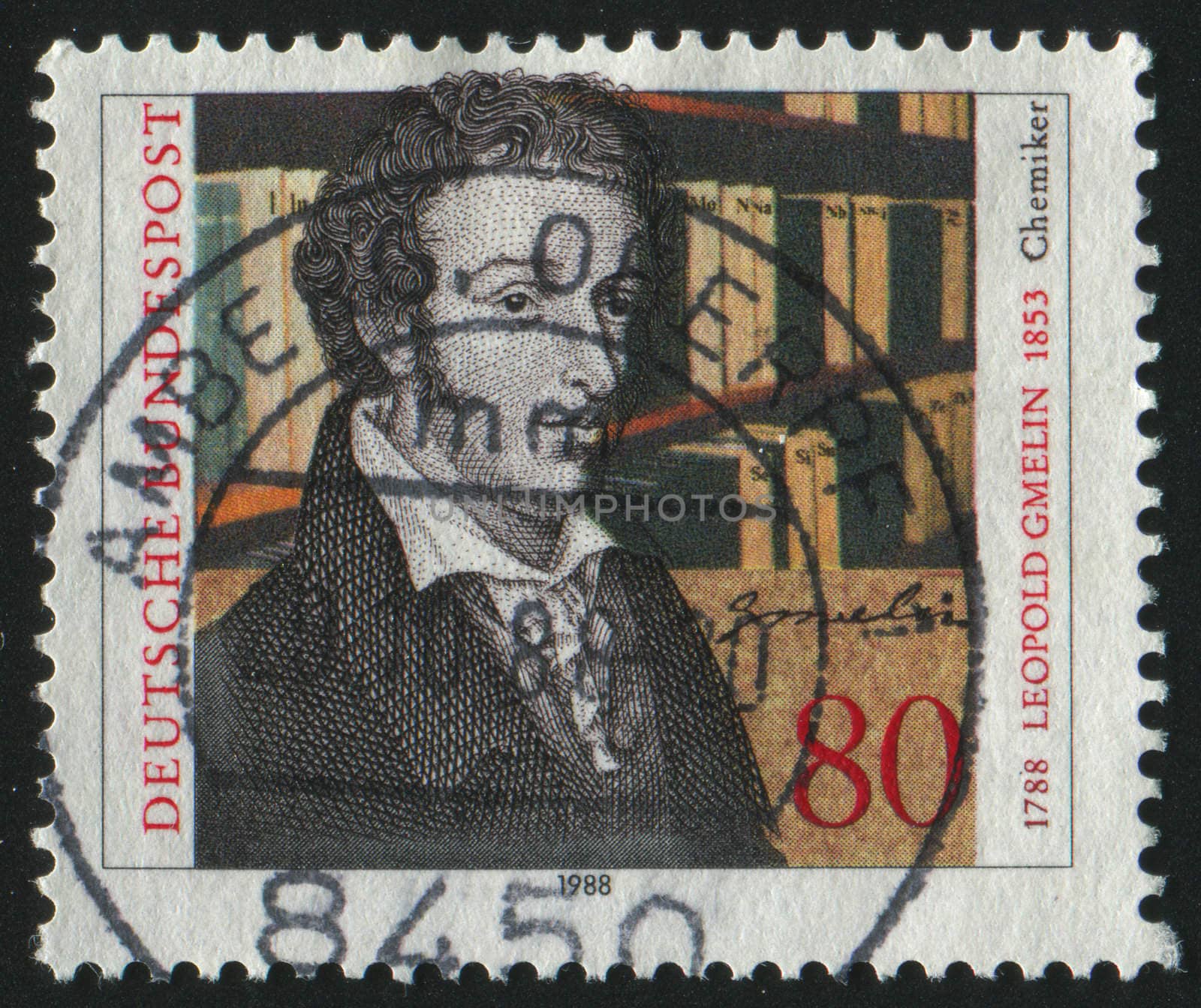 GERMANY  - CIRCA 1988: stamp printed by Germany, shows portrait Leopold Gmelin, circa 1988.