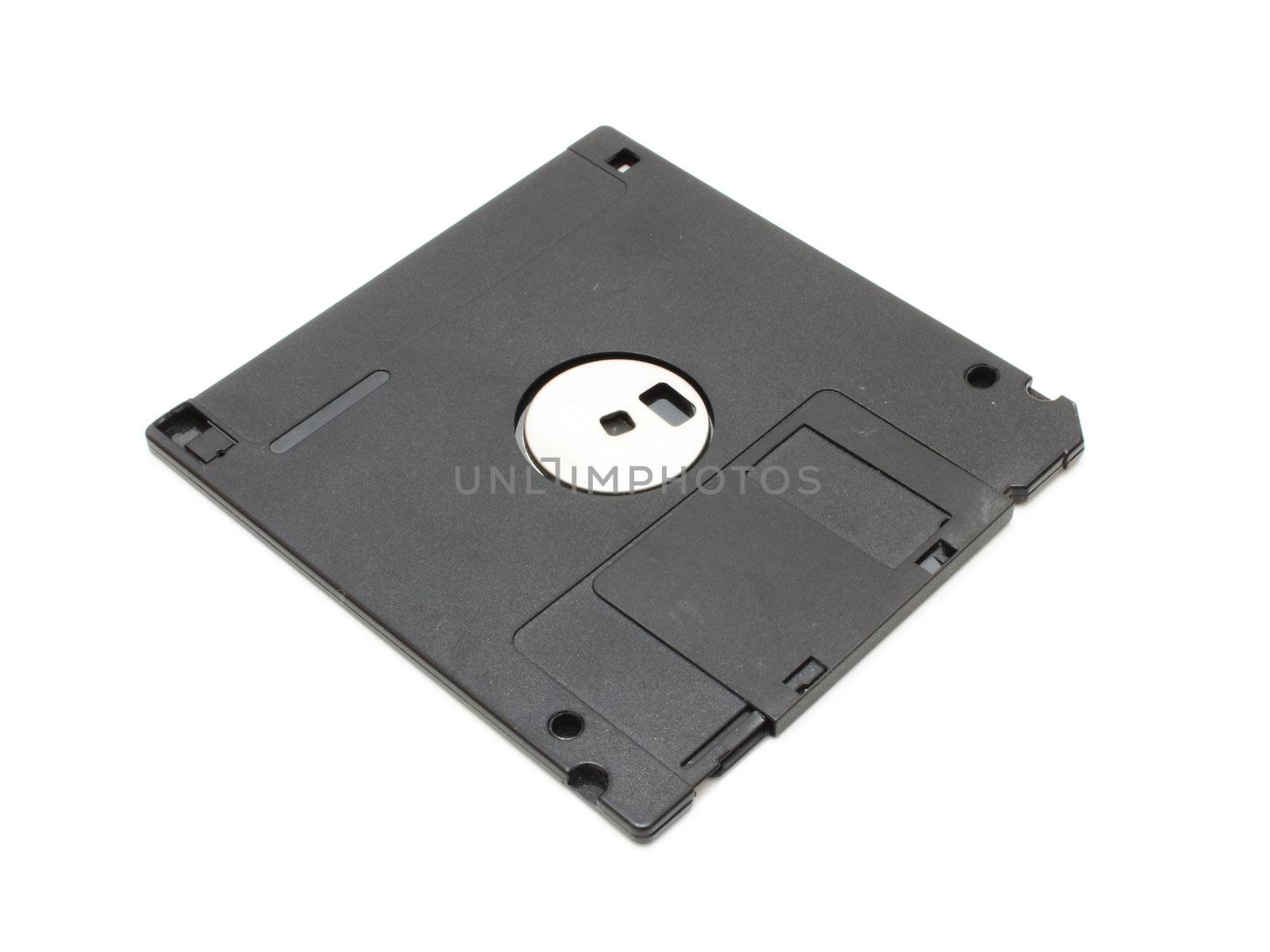 Old a diskette of black color on a white background