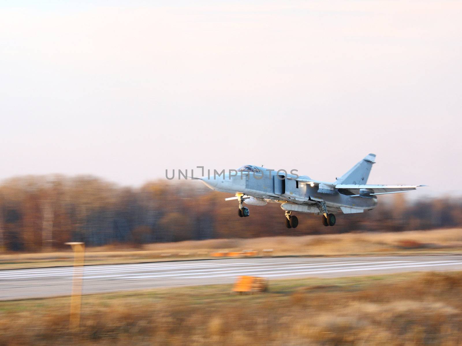 Military jet bomber on launch.
