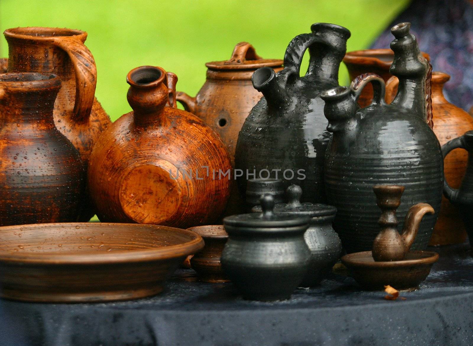 Damp pots on a grass