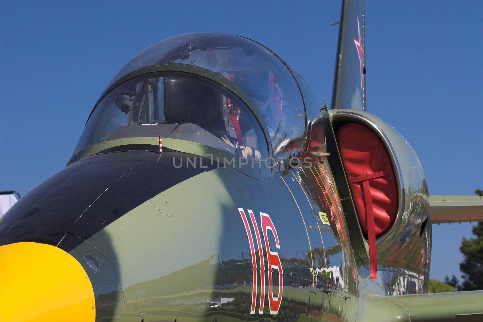 Close up cockpit shot of a jet fighter