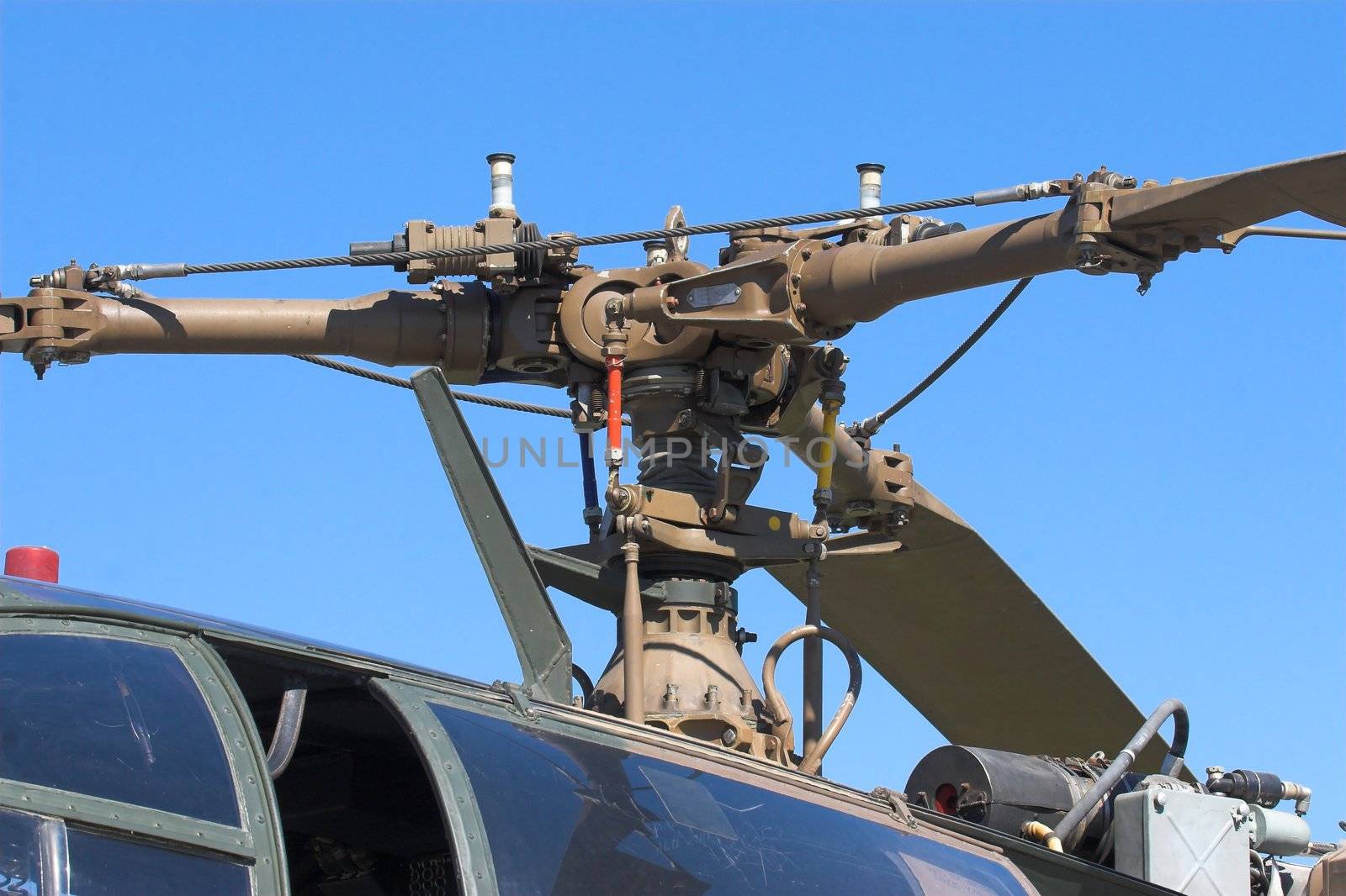 Close up of the roter mechanism of a helicopter