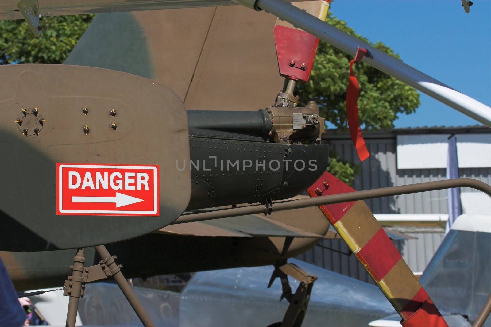 Red Danger Sign warning of the tail rotor Hazard