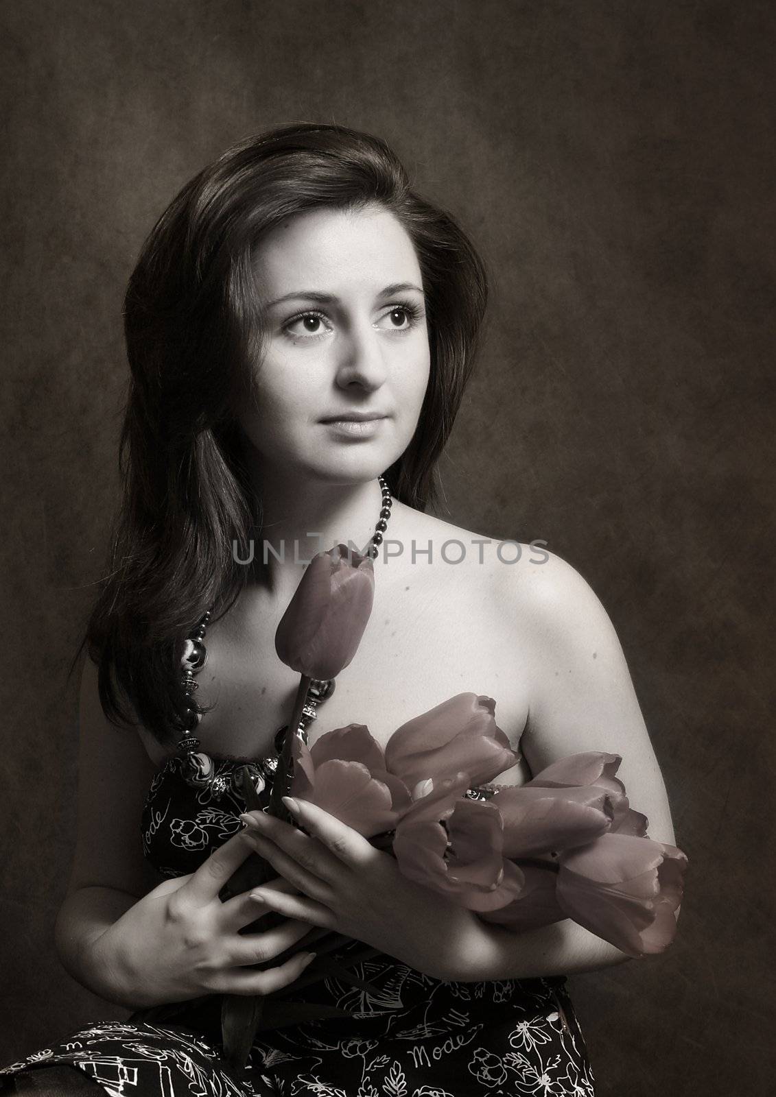 Portrait with spring flowers by friday