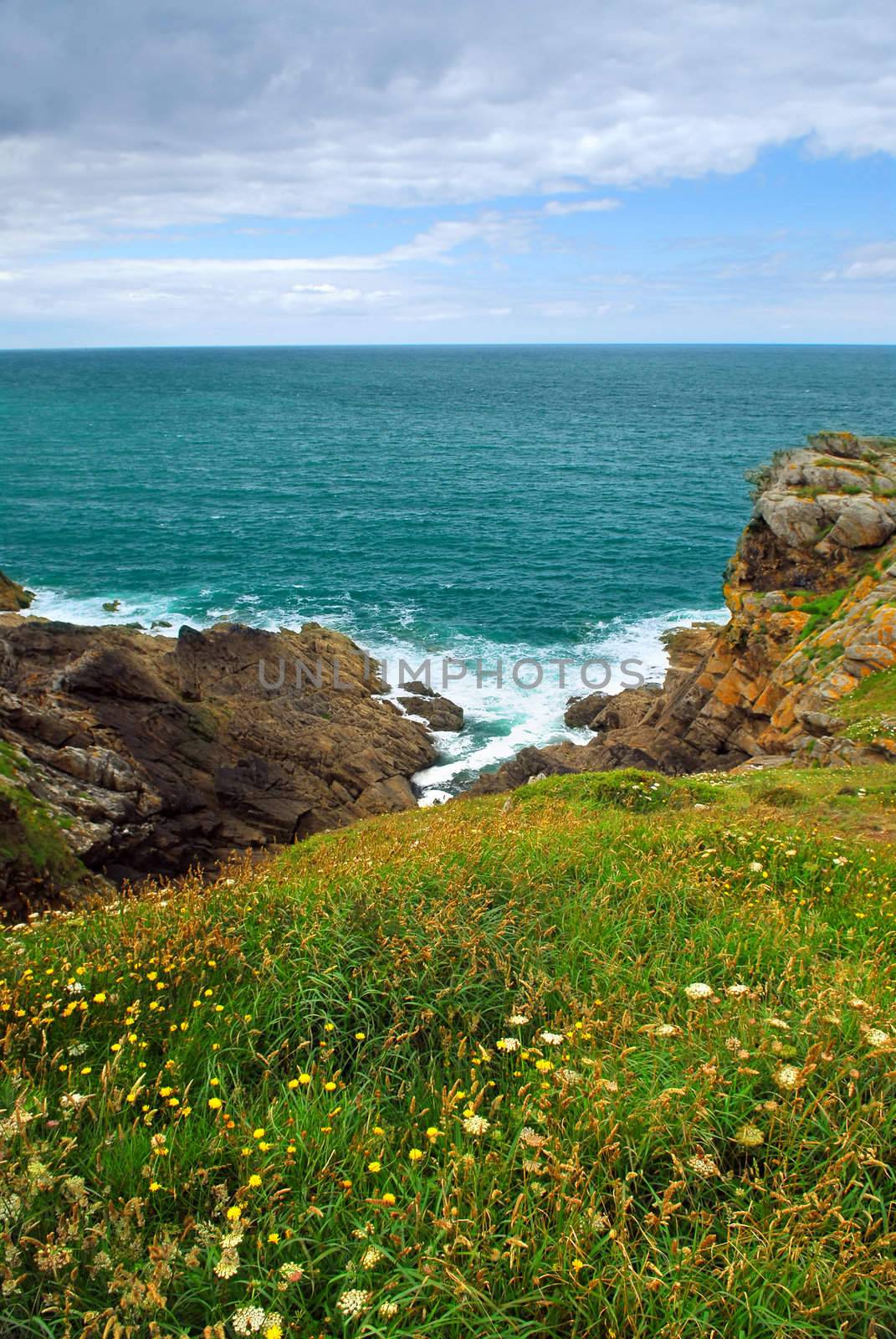 Landscape of rocky Atlantic coast in Brittany, France