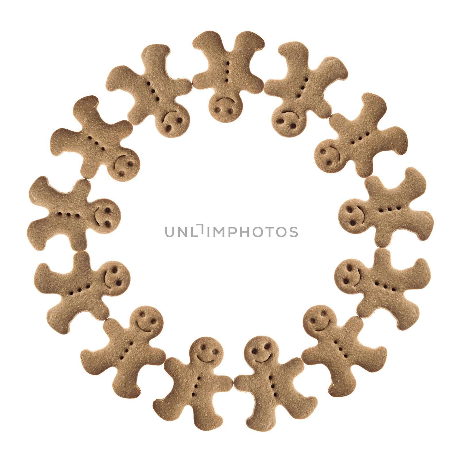 Homemade Gingerbread man cookies isolated on white background