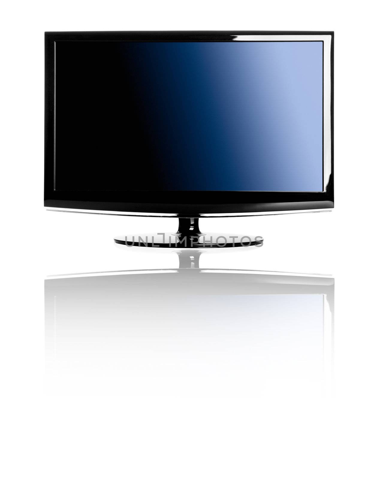 Modern lcd TV isolated over a white background with reflection