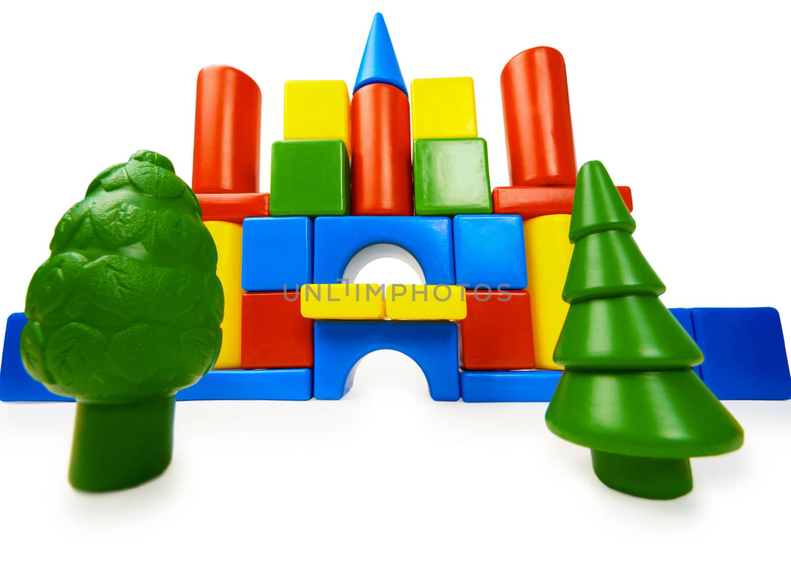 Toy colored castle and plastic trees by pzaxe