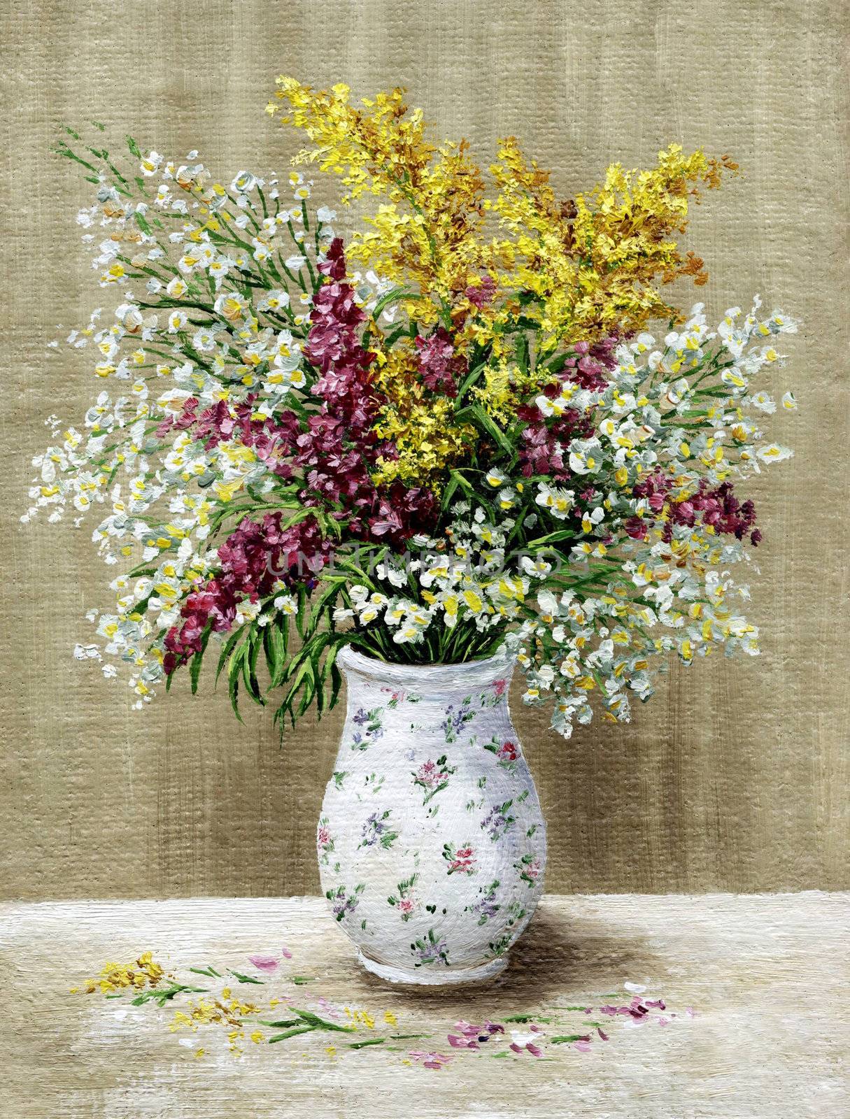 Wild flowers in a white vase by alexcoolok