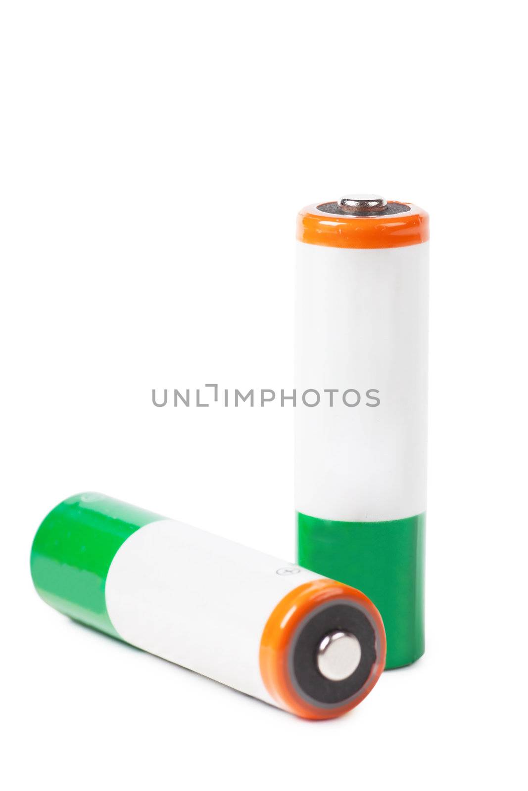 Two batteries isolated over white background