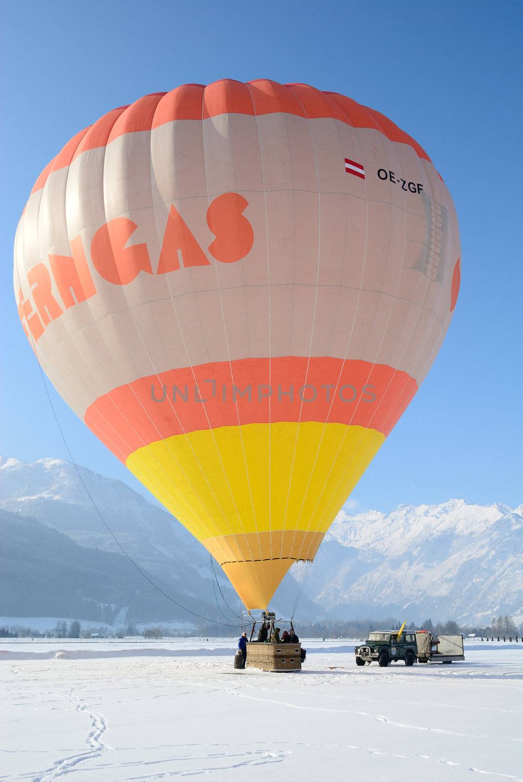 ZELL AM SEE, AUSTRIA - JAN 26: BP Gas Balloon Trophy 2010. 47 Balloon pilotes of seven nations starting for the international balloon trophy on January 26 2010 in Zell am See, Austria.