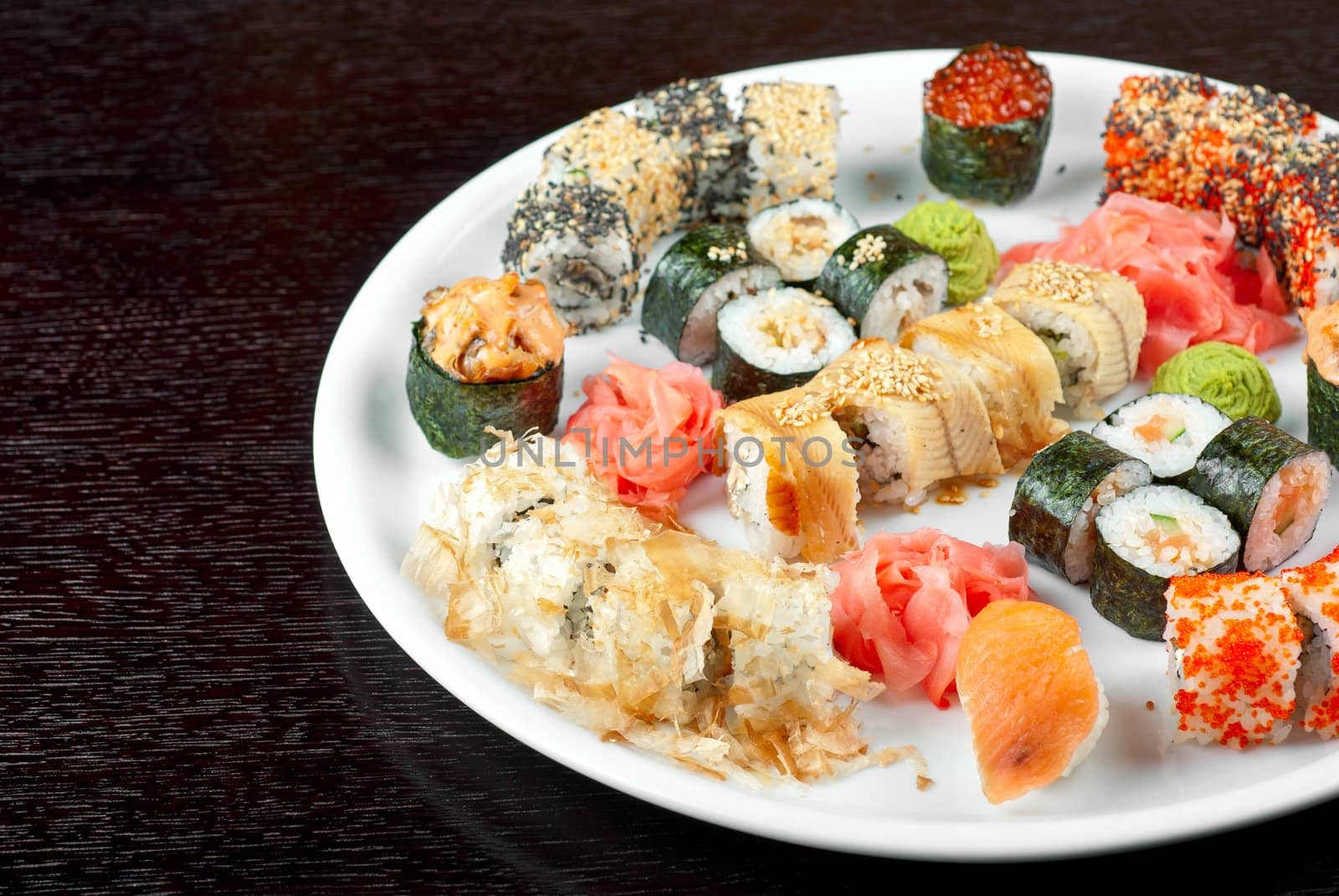 view of closeup japanese sushi set at plate