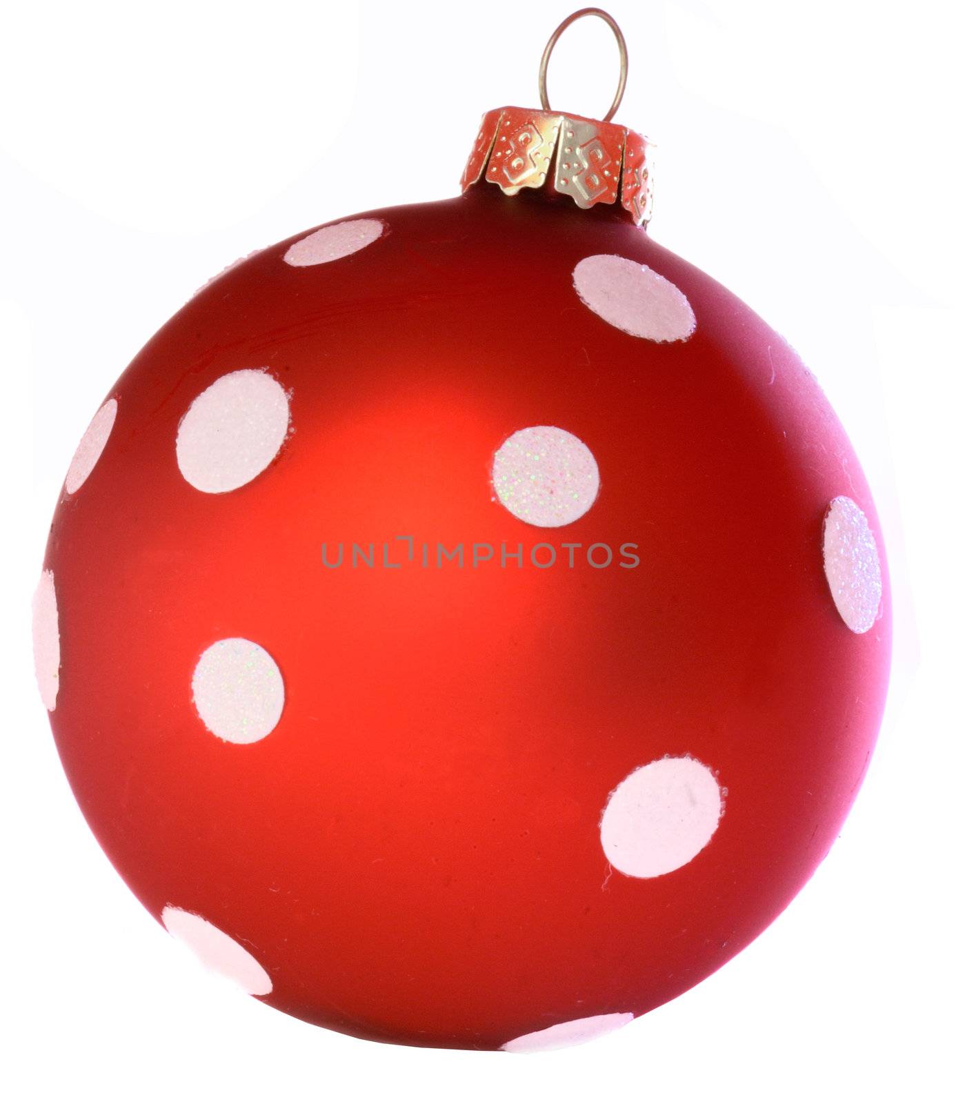 Red christmas ball isolated over white background.