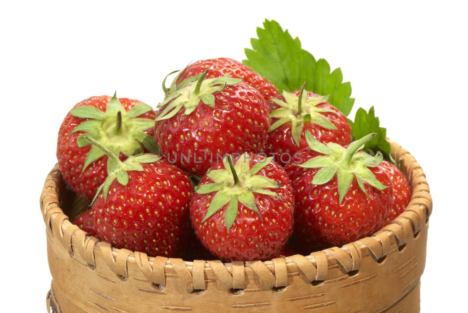 Strawberry in bark basket