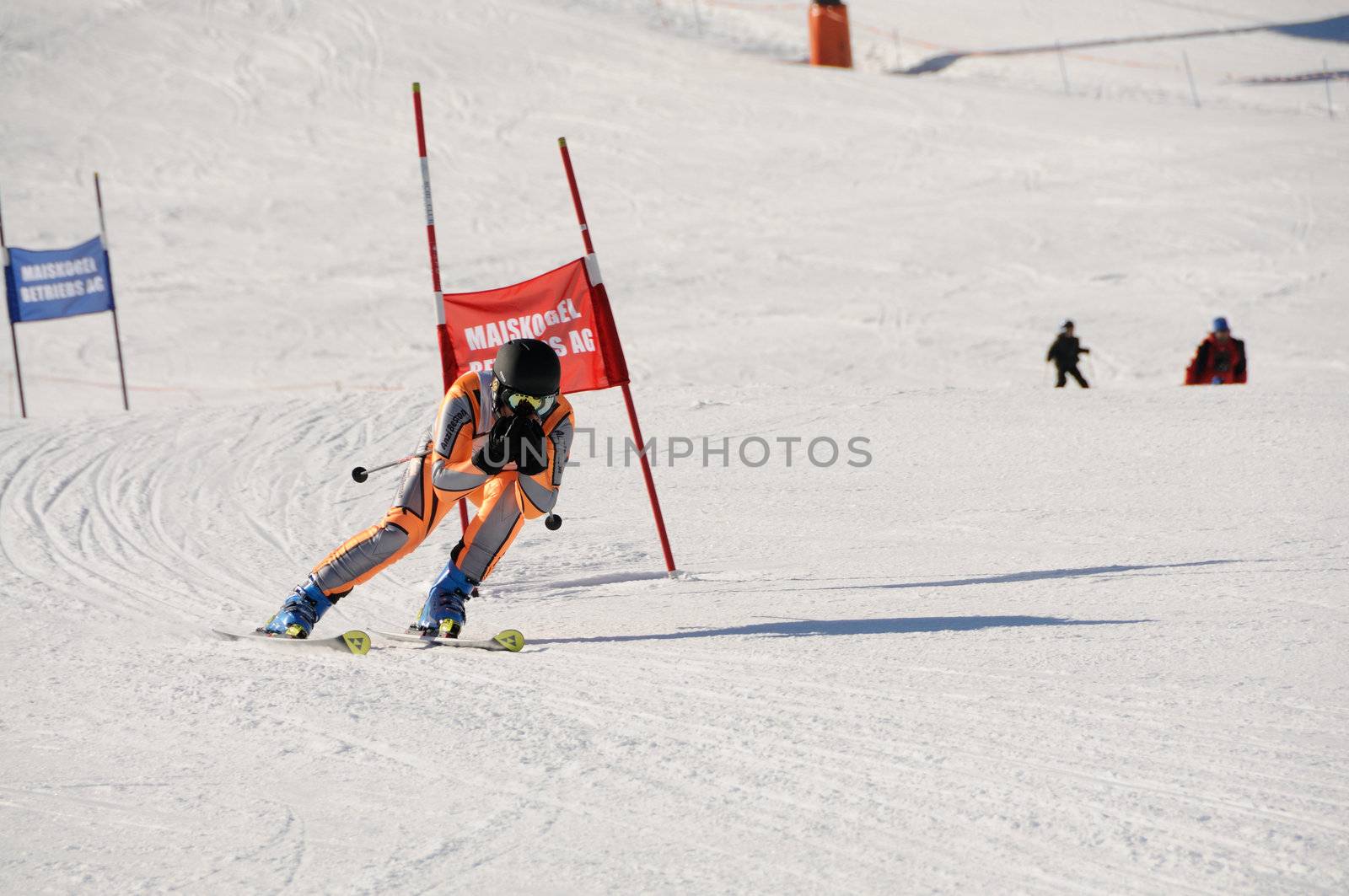 KAPRUN AUSTRIA - MARCH 5: Maiskogel Fanlauf 2011. Unidentified participant of charity ski race with many celebrities in austria on March 5, 2011 at the Maiskogel in Kaprun, Austria