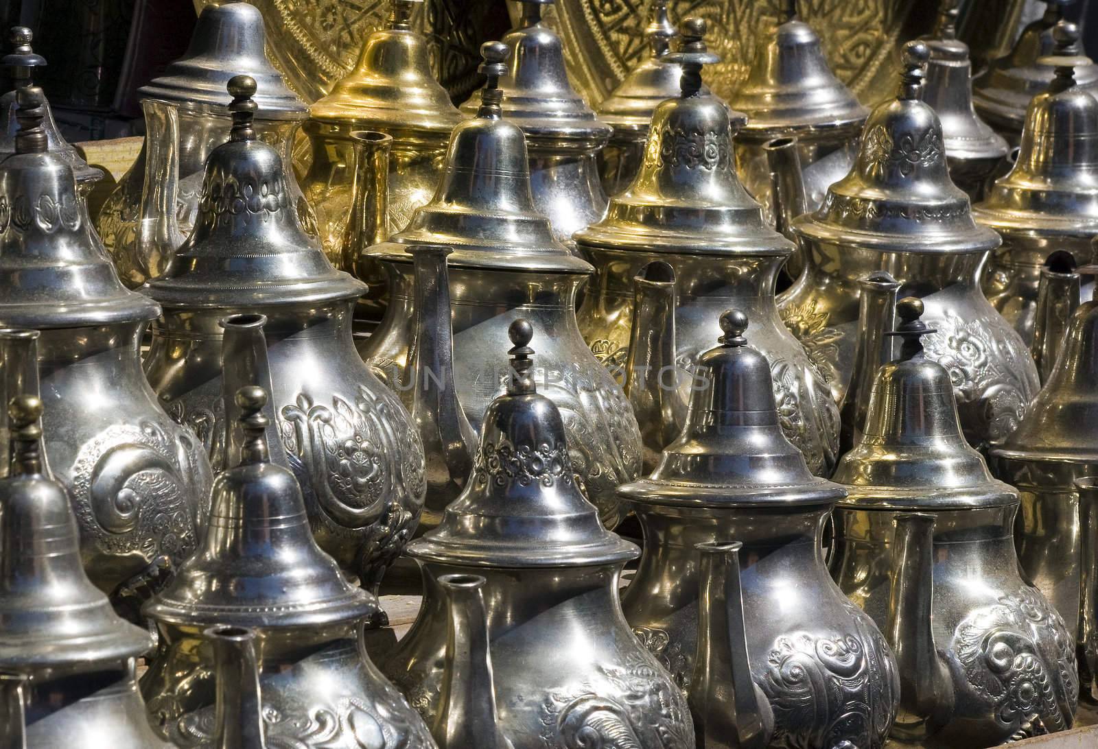 Silver teapots, Marrakech, Morocco