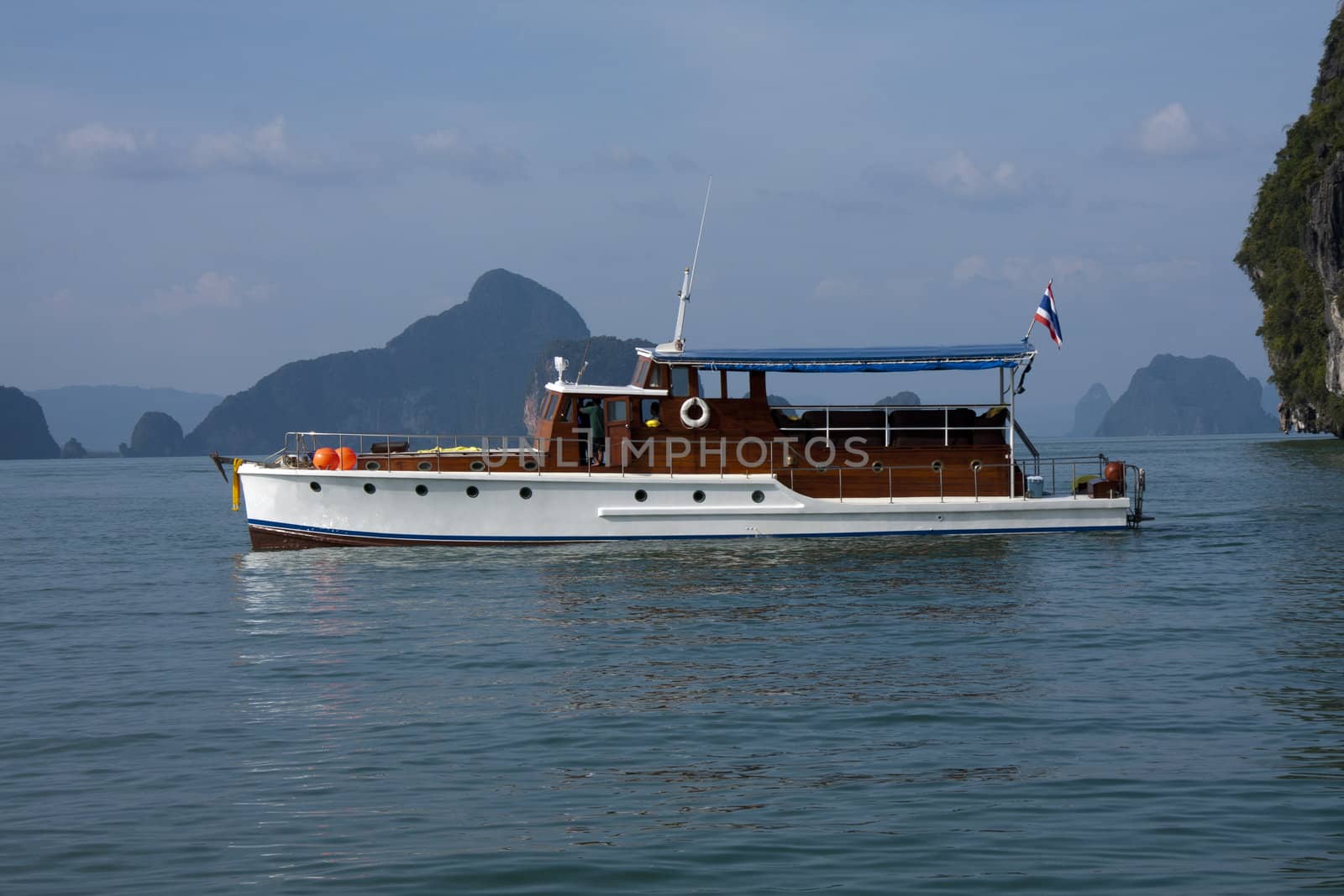 Classic motor yacht in Phang Nga Bay