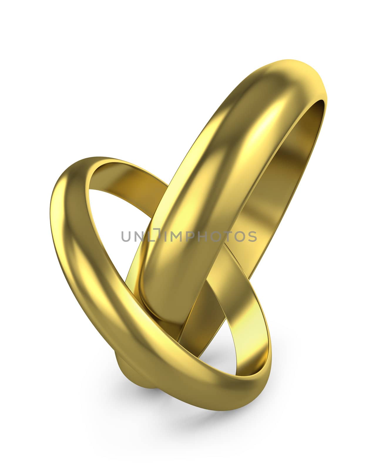 Pair of connected wedding rings isolated on white background