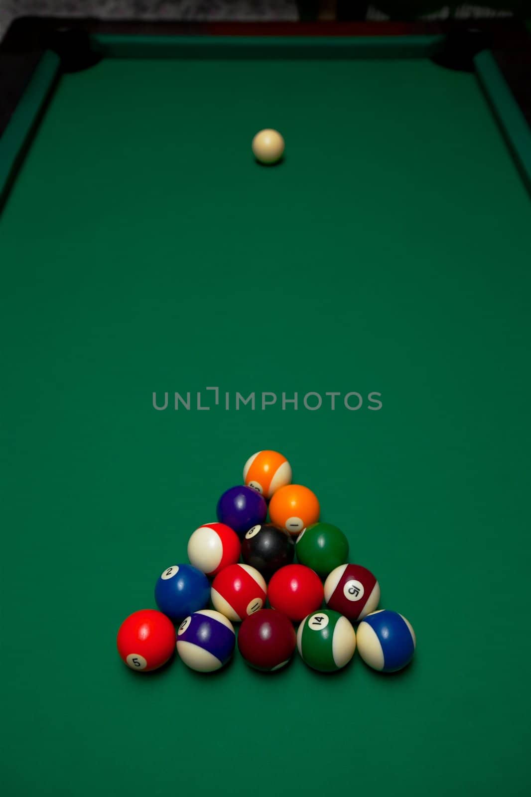 Pool table with all the balls