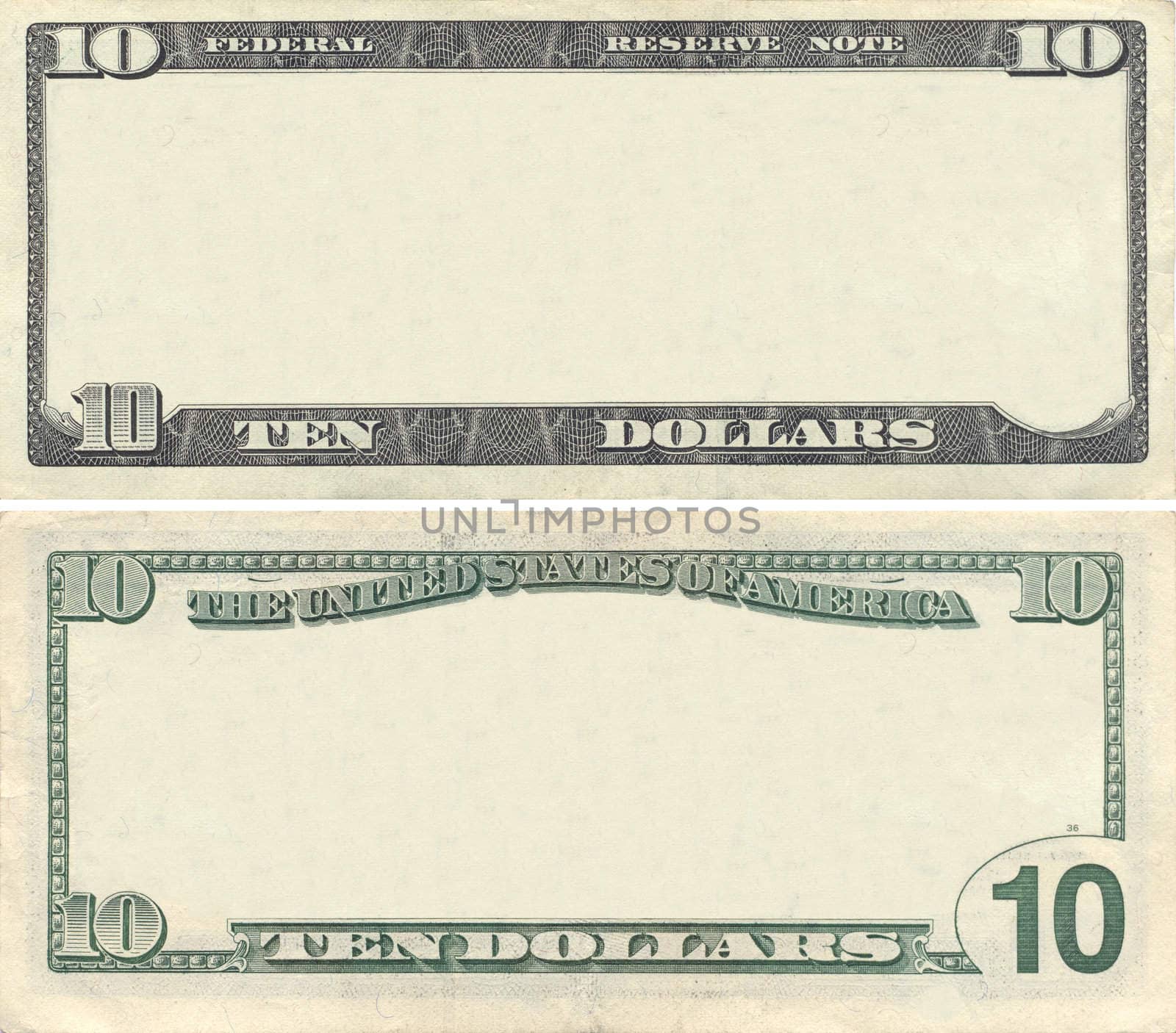 Clear 10 dollar banknote pattern for design purposes