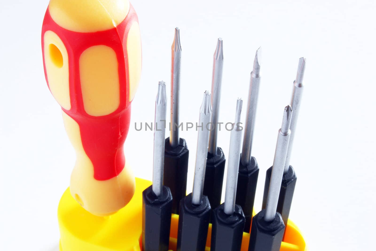 Set of screw-drivers from eight pieces with black plastic handles the figured