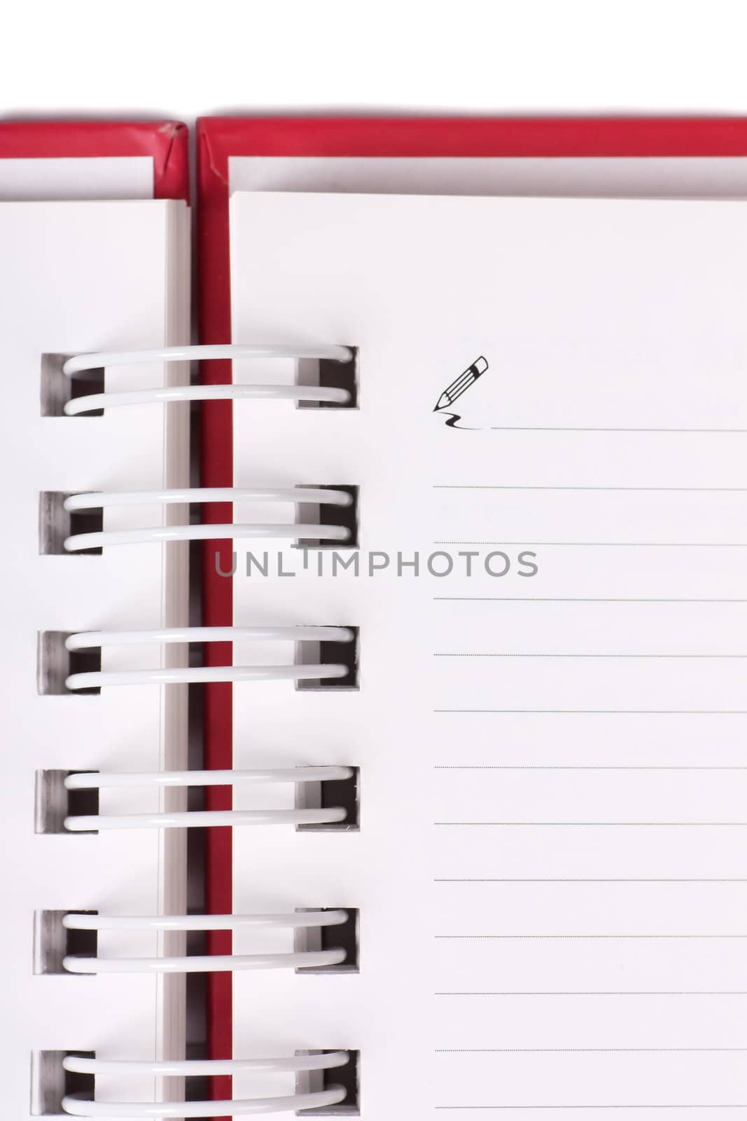 Closeup view of blank spiral notebook.