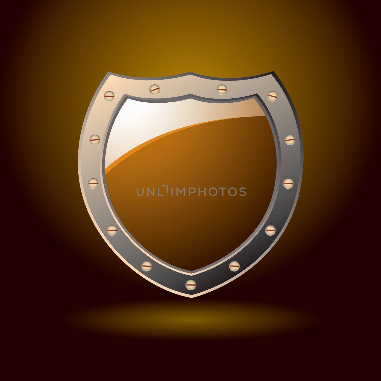 Secure abstract orange shield with spotlight