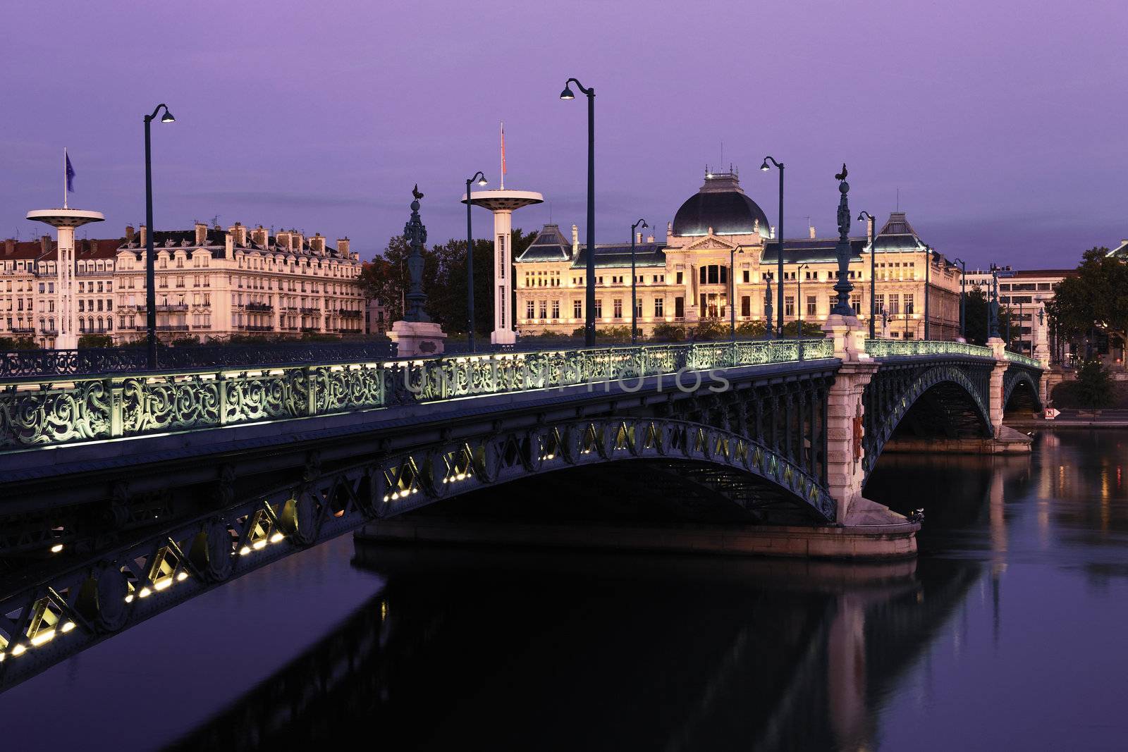 Bridge and University in Lyon by night in autumn