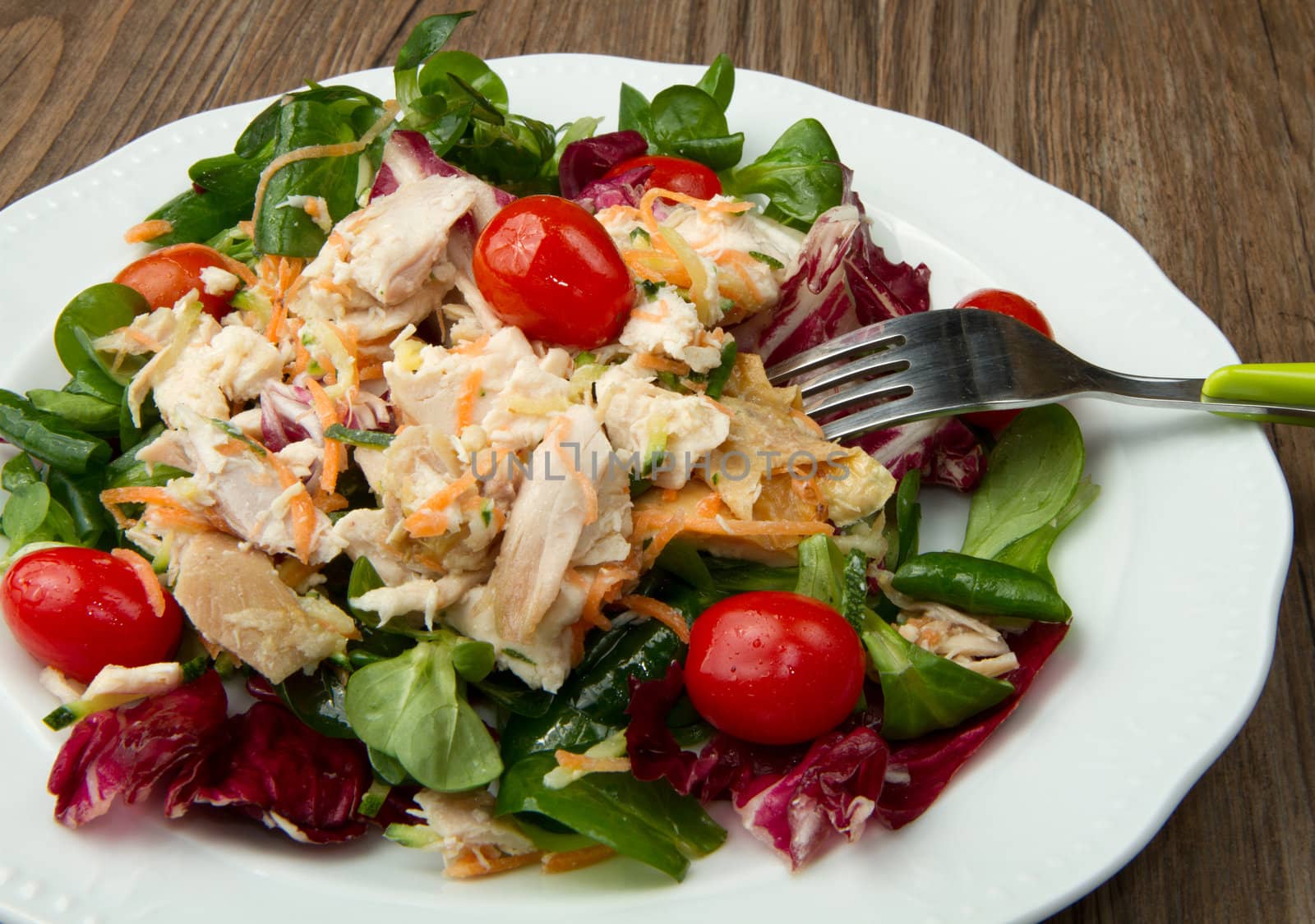 fresh salad with grilled chicken