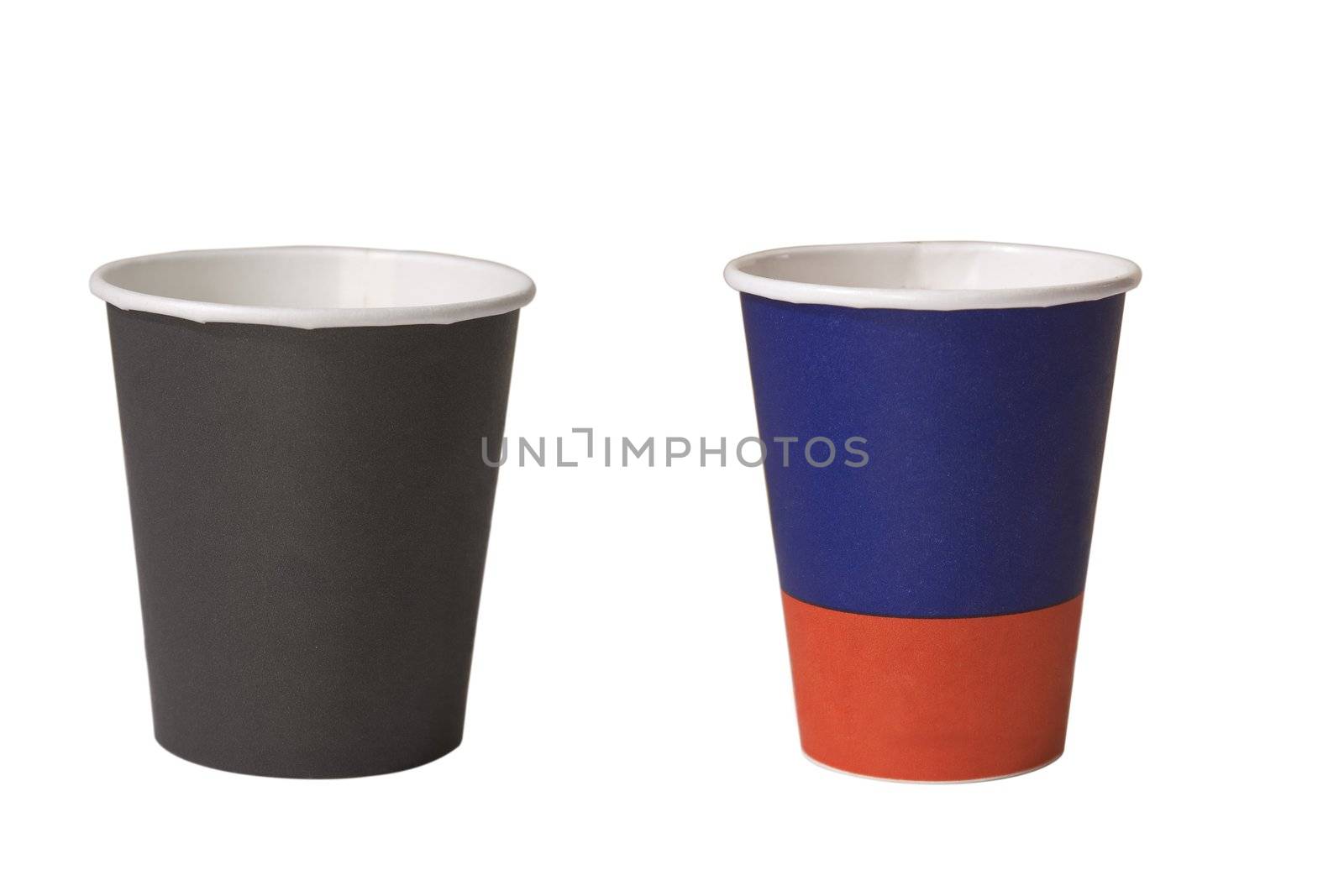 two empty cups of coffee on white background