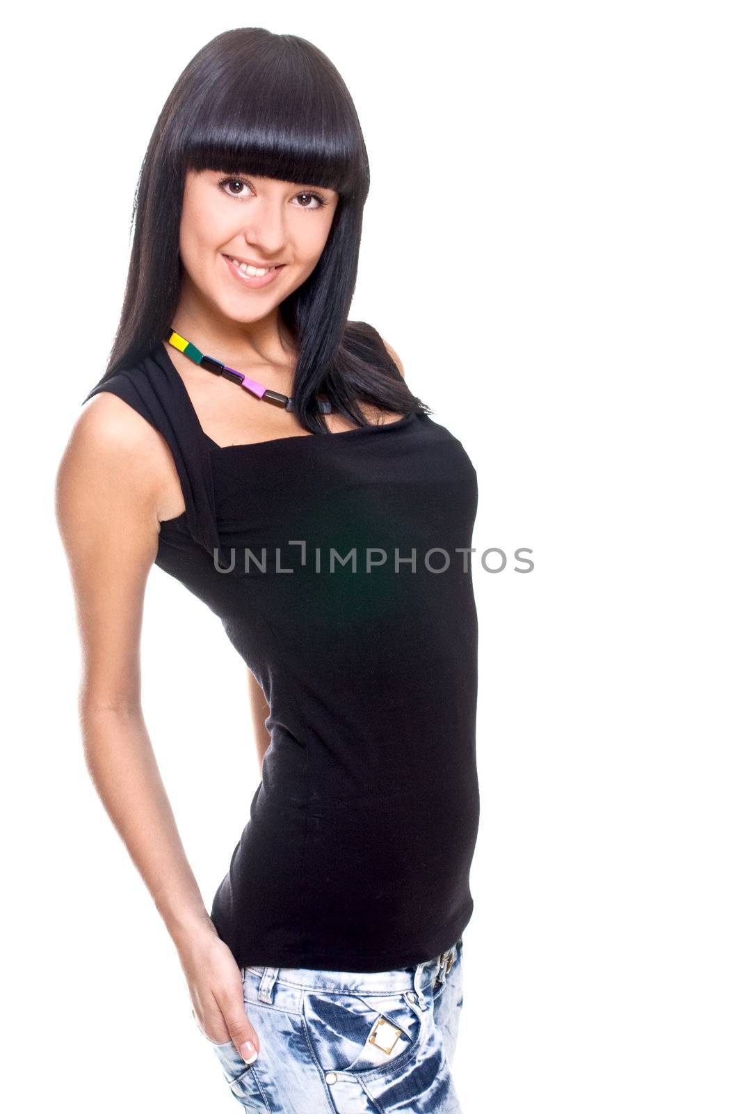 beautiful woman in a black T-shirt by Lupen