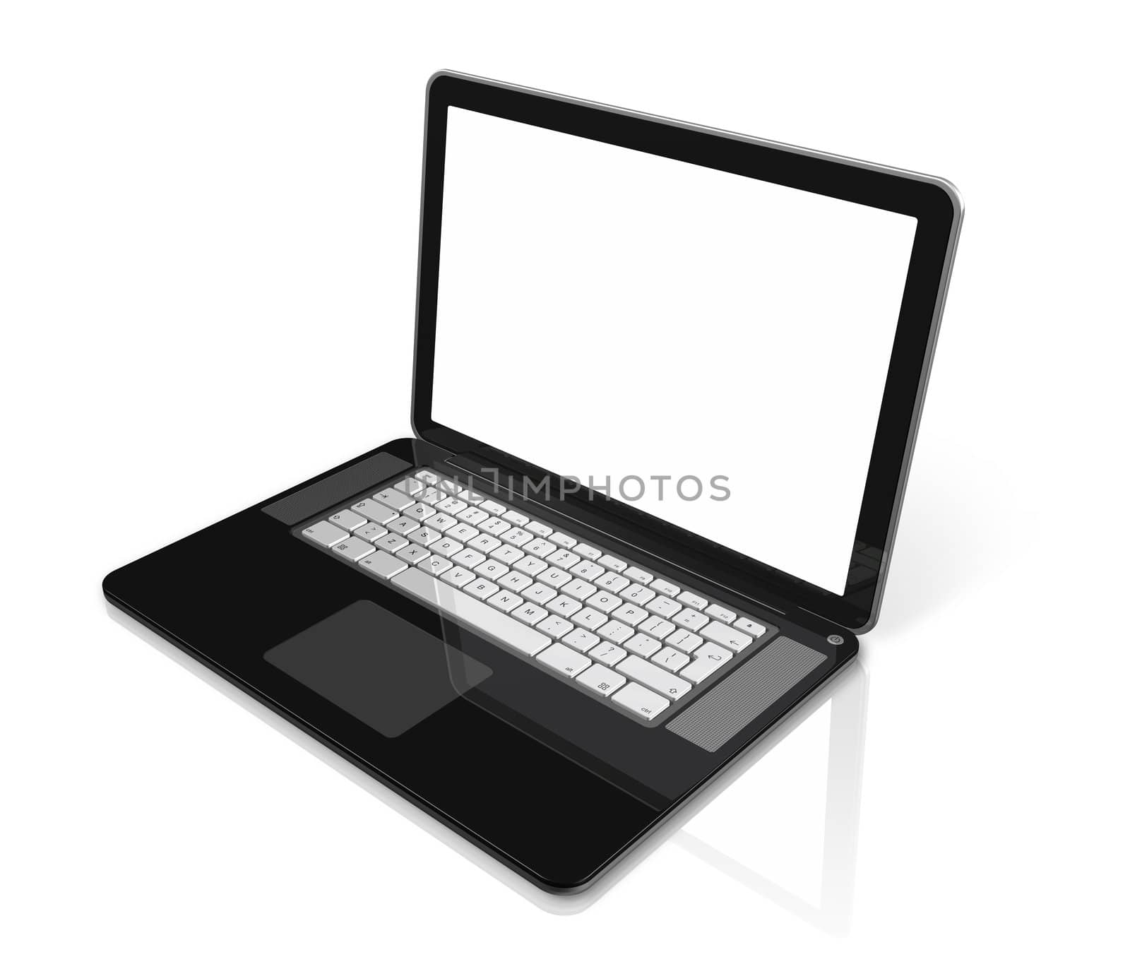 3D black laptop computer isolated on white with 2 clipping path : one for global scene and one for the screen