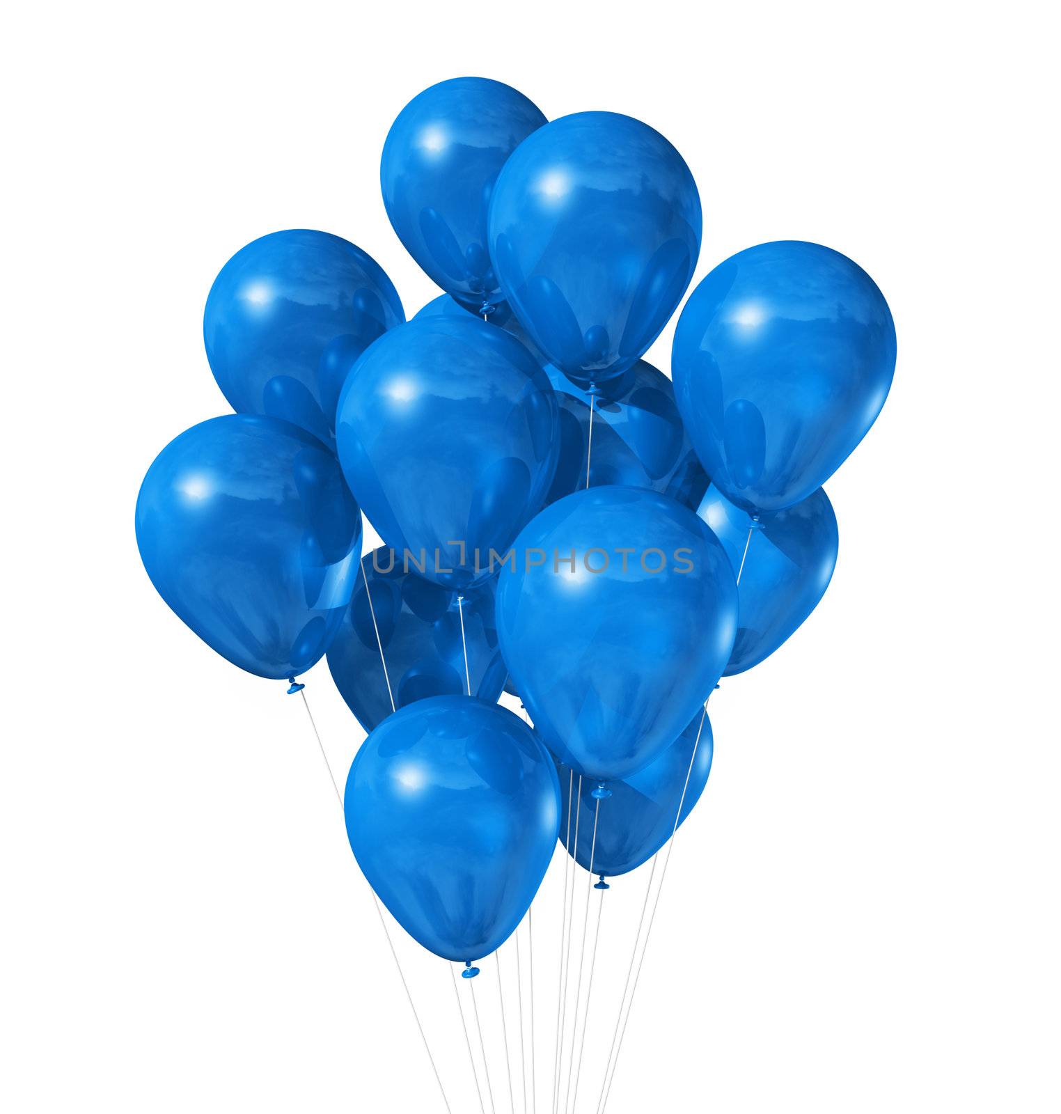 3D blue air balloons isolated on white background