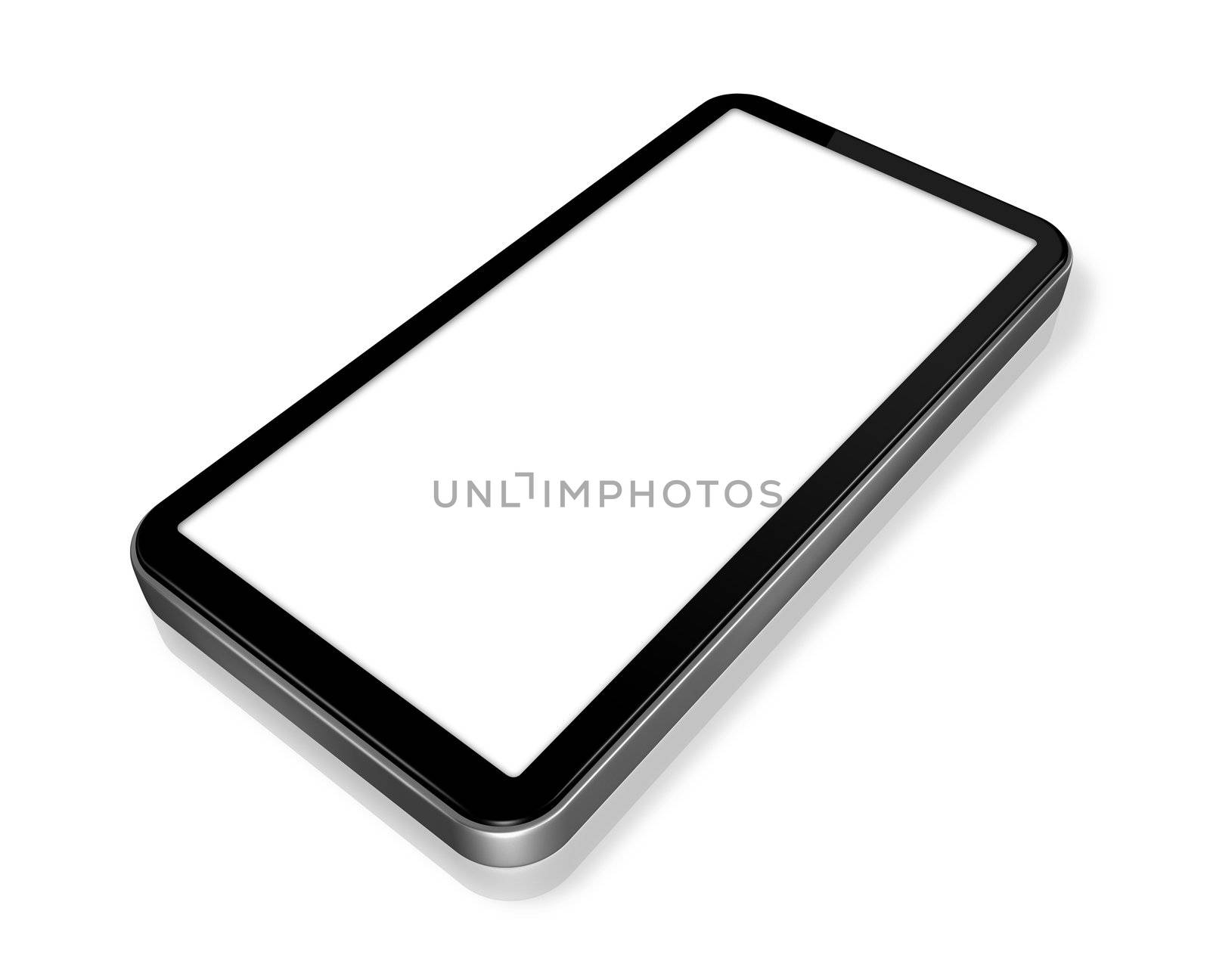 three dimensional mobile phone isolated on white whith 2 clipping paths for screen and global scene