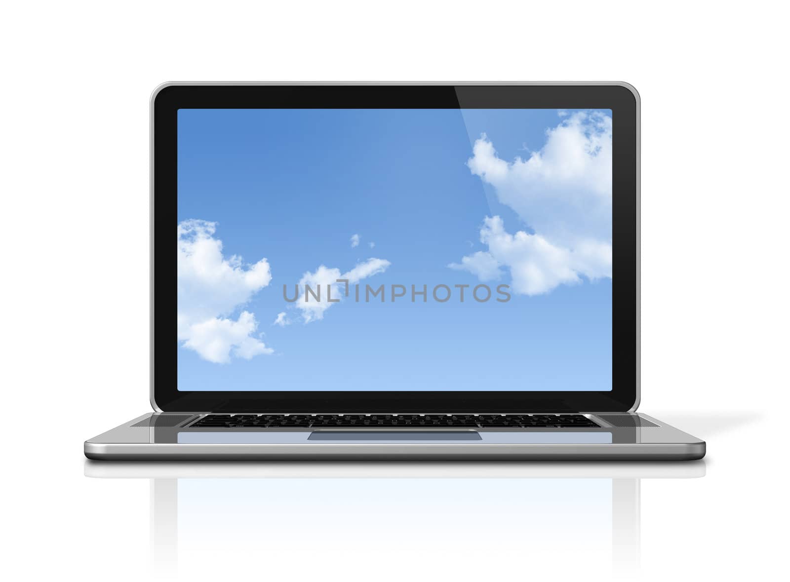 Laptop computer with sky screen isolated on white by daboost