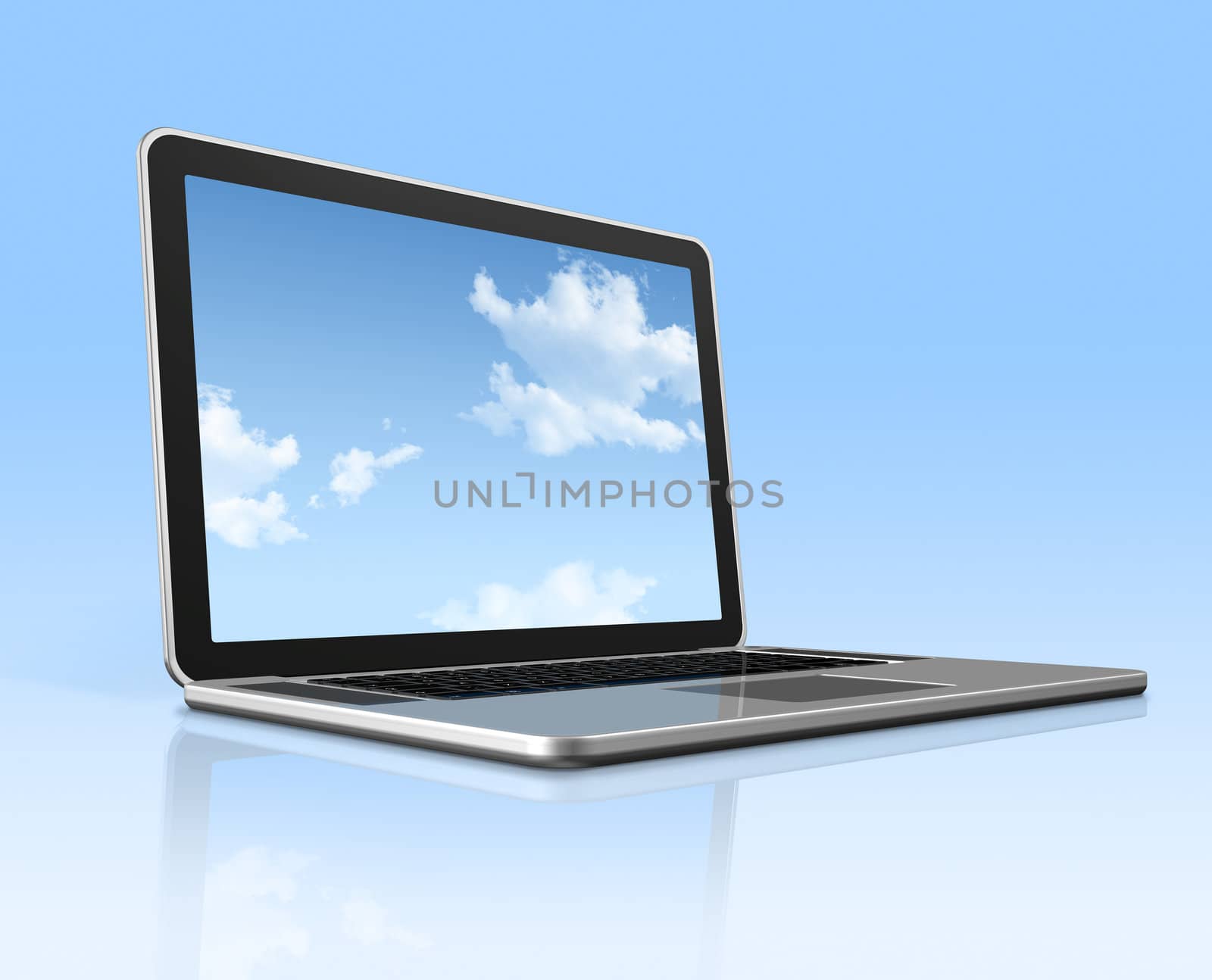 Laptop computer with sky screen isolated on blue by daboost