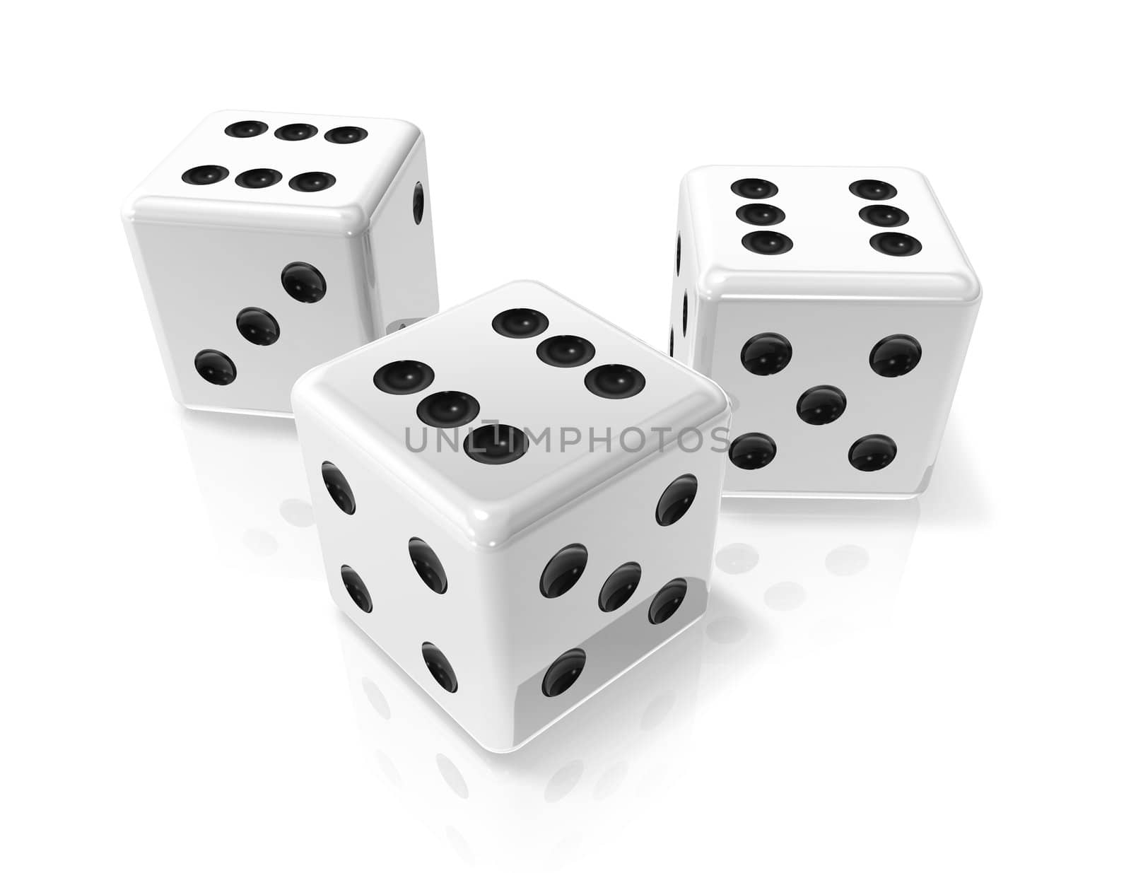 three 3D white win dices isolated on white