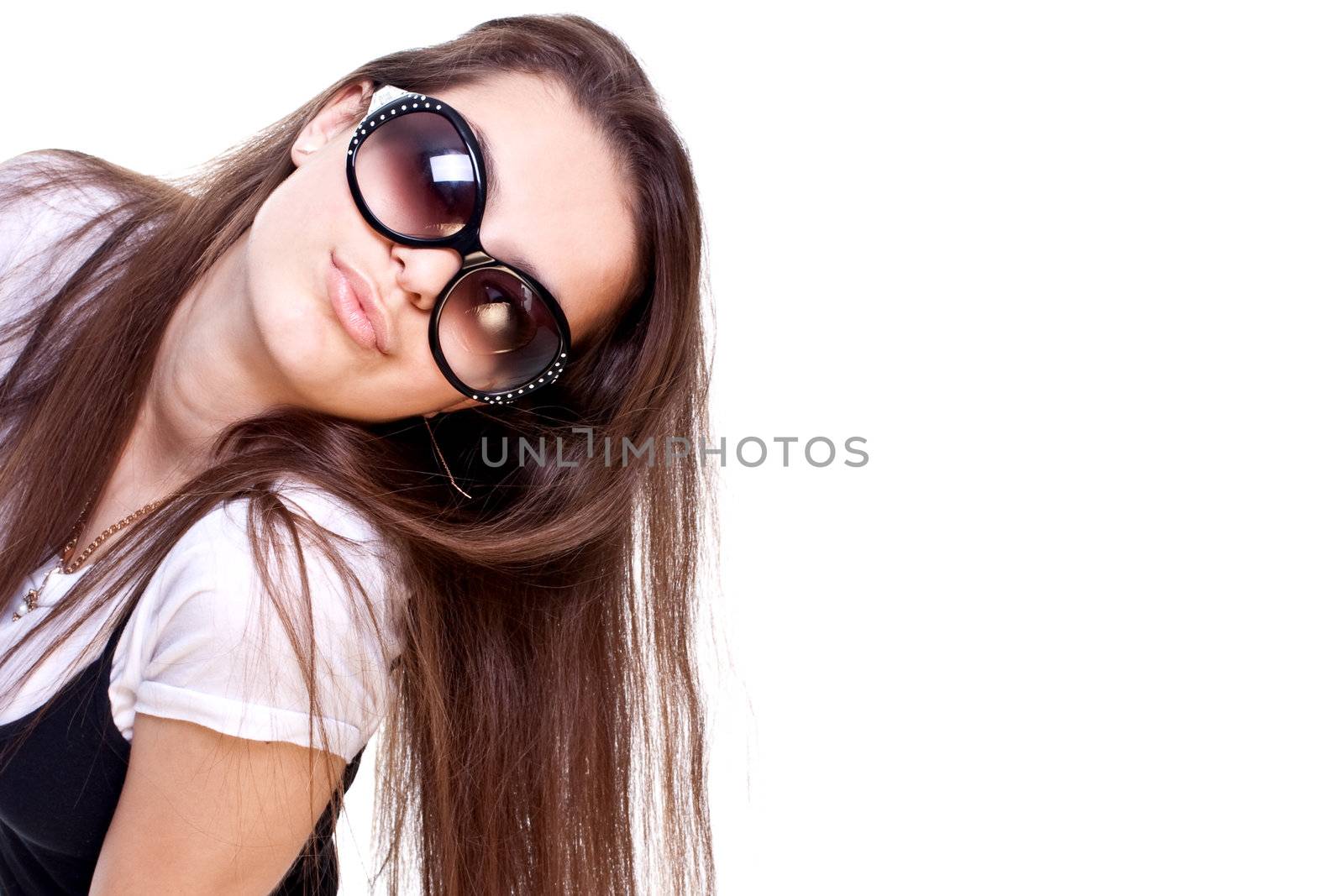 beautiful women in a suit on a white background isolated