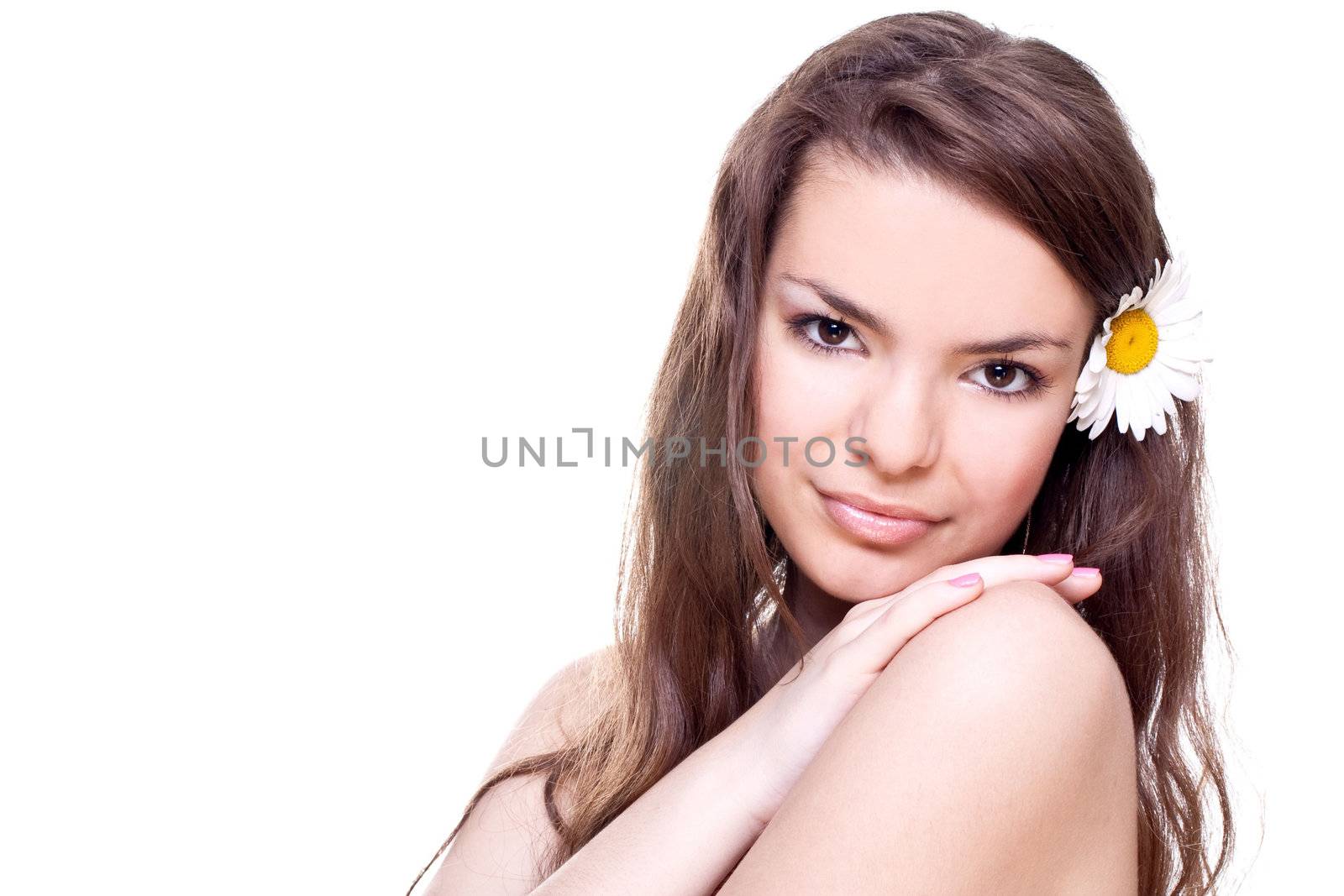 woman face with yellow camomile by Lupen