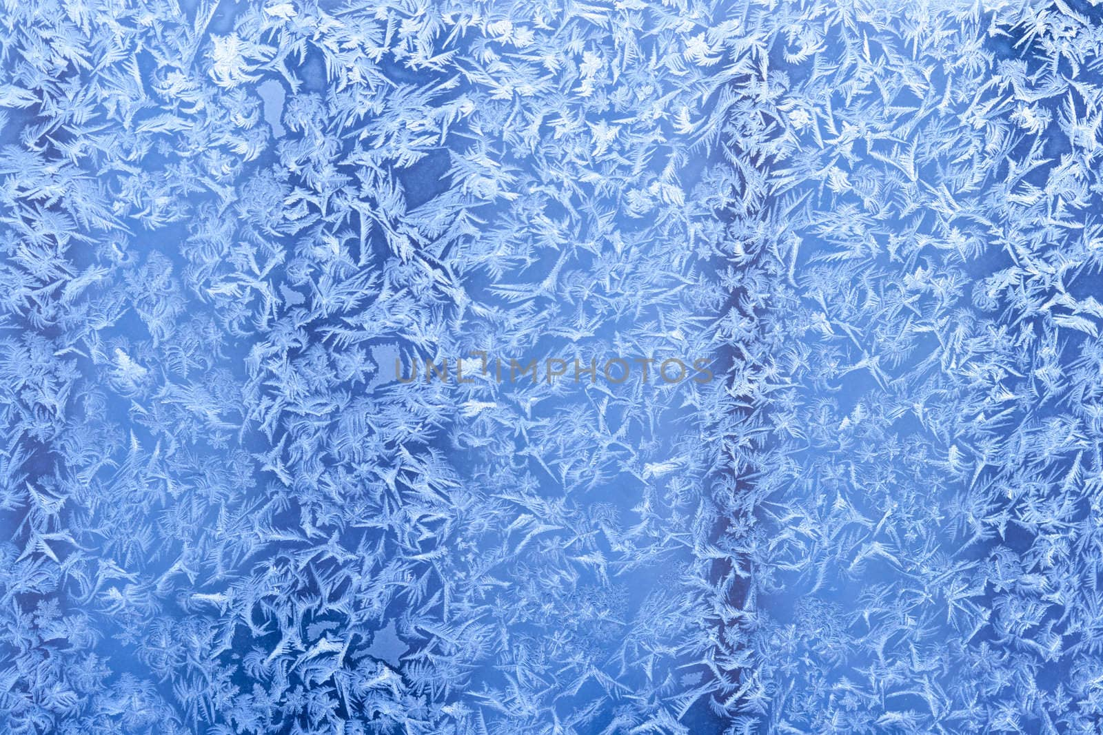 Frost patterns on window glass in winter