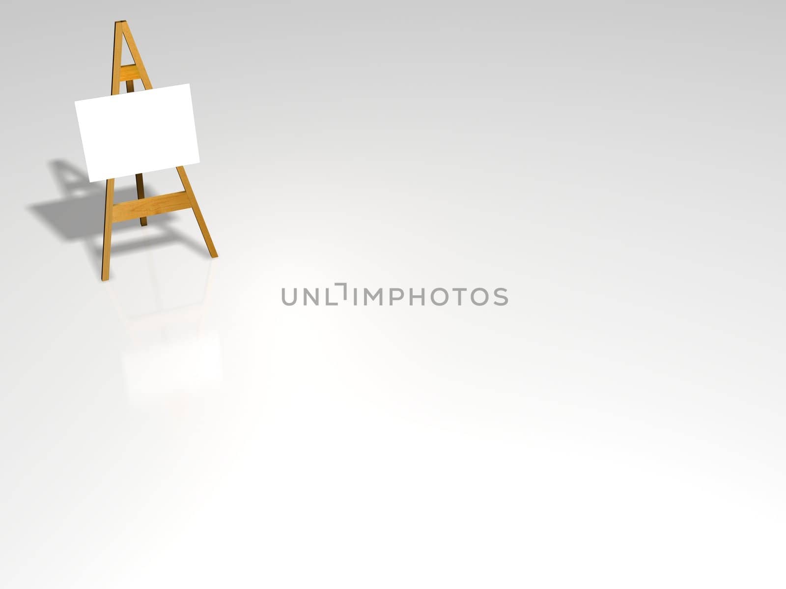 3D illustration of an artists easel in the left top corner of the scene