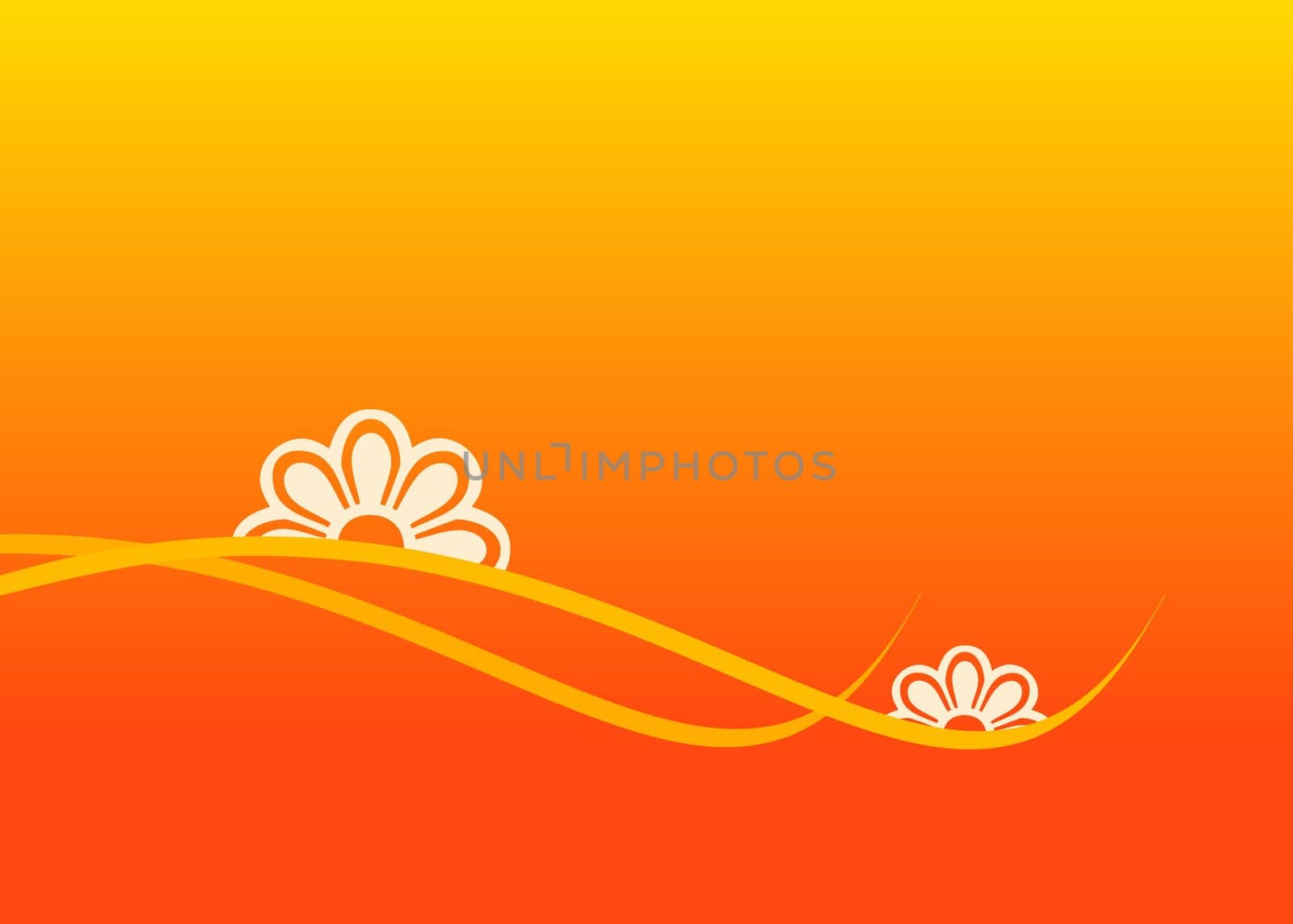 Illustrated flowers and lines on a gradient orange background