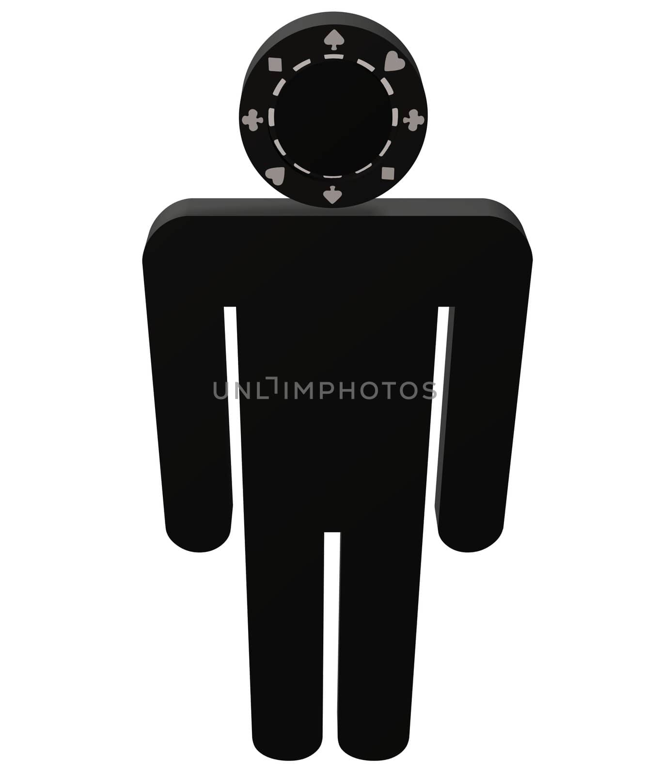3D illustration of a character with a casino chip as a head