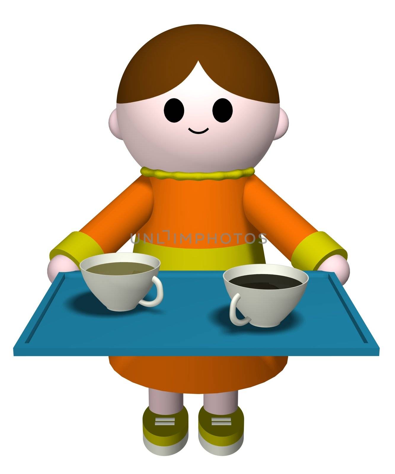 Illustration of a girl holding a tray of beverages