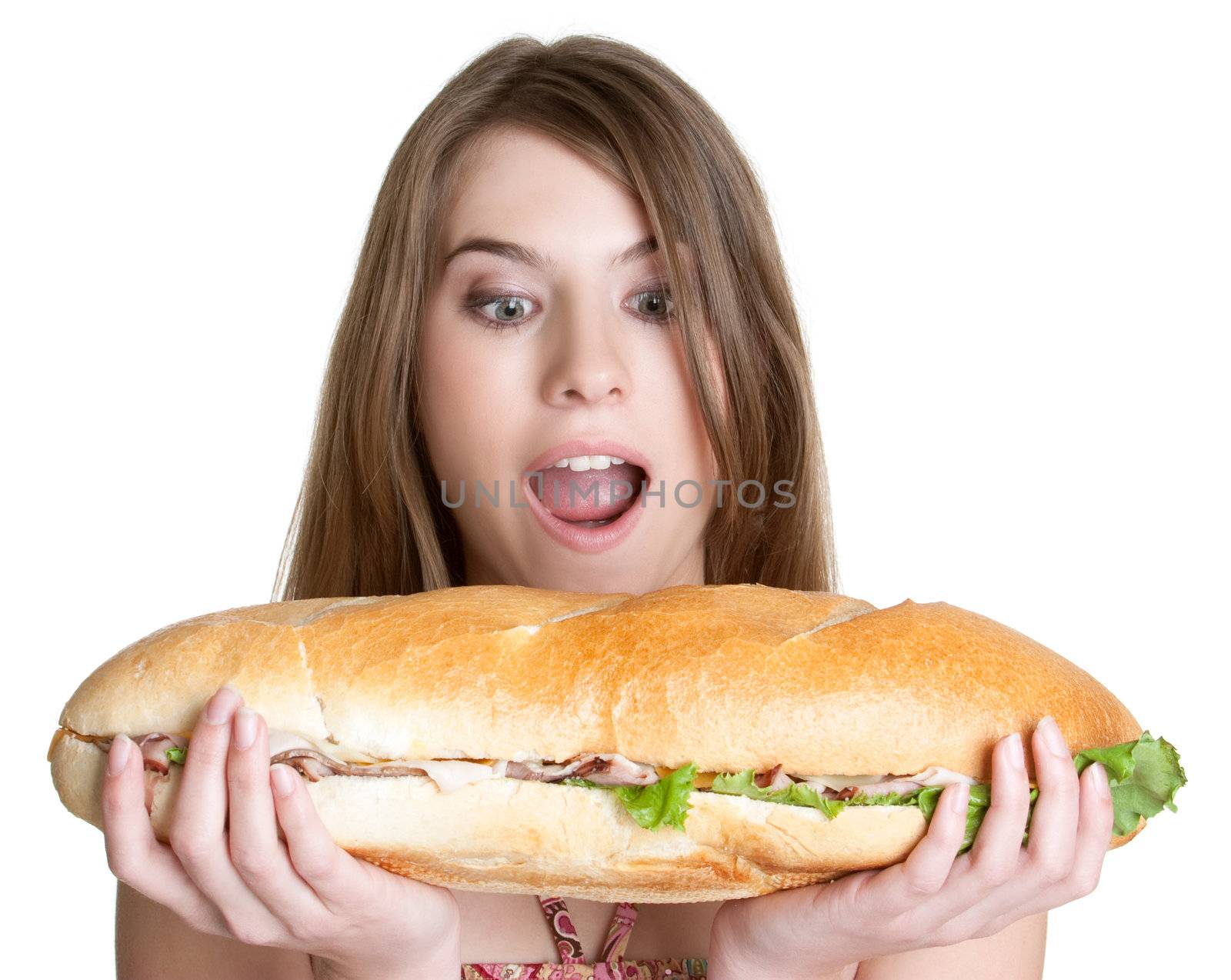 Isolated girl eating sandwich food