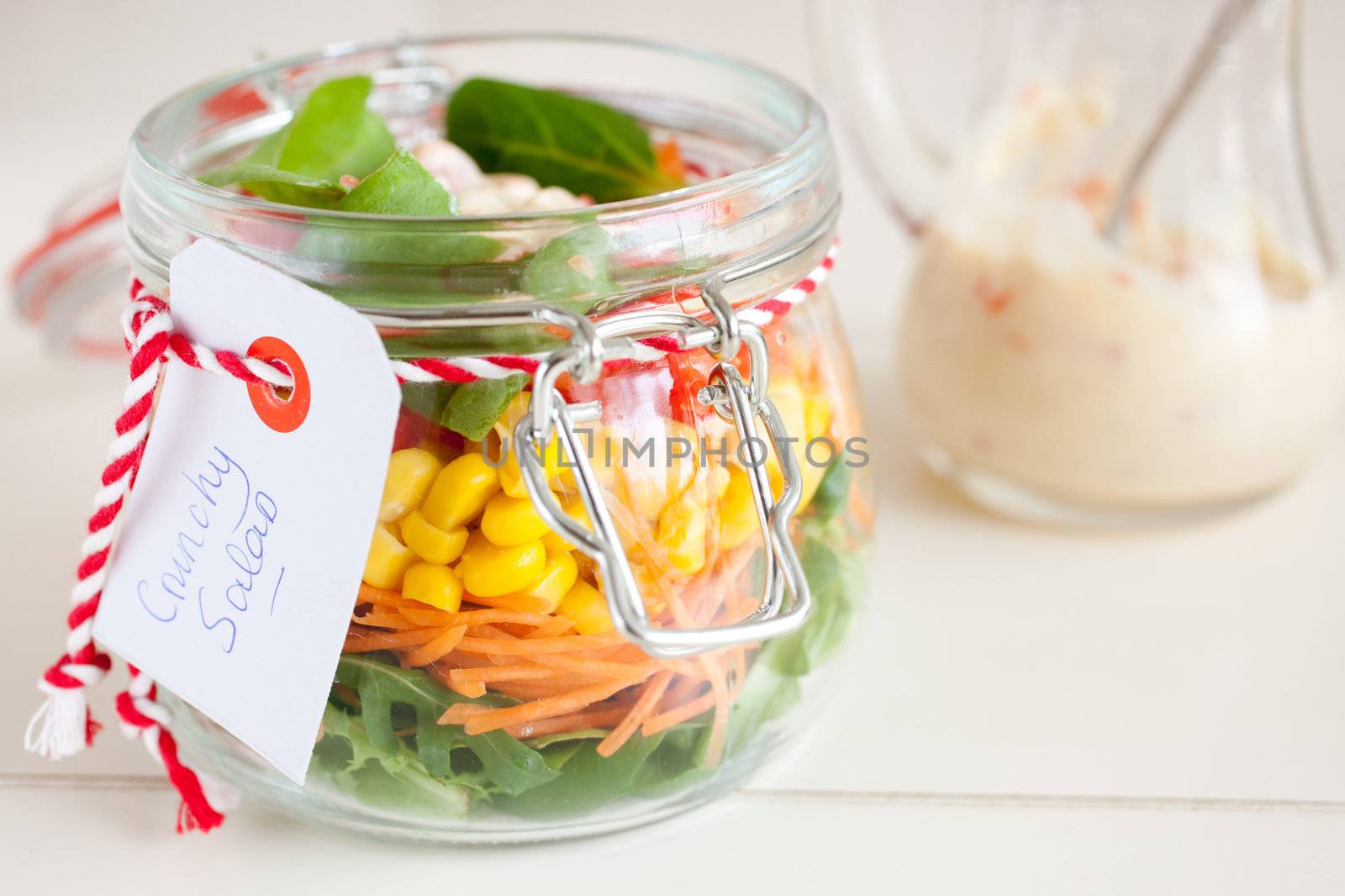 Delicious salad put into a jar for easy transport